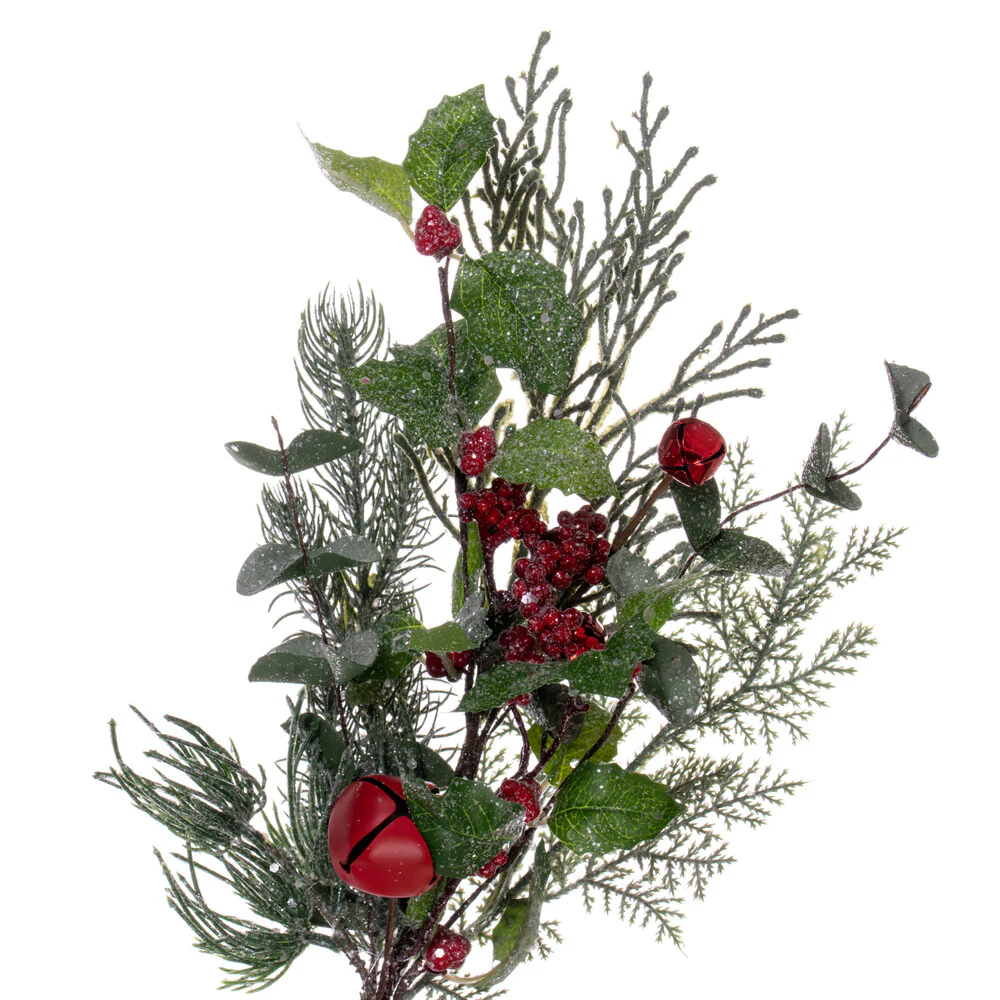 Vickerman 5' Green Artificial Holly Pine and Red Jingle Bell Garland. - Cheap-Us