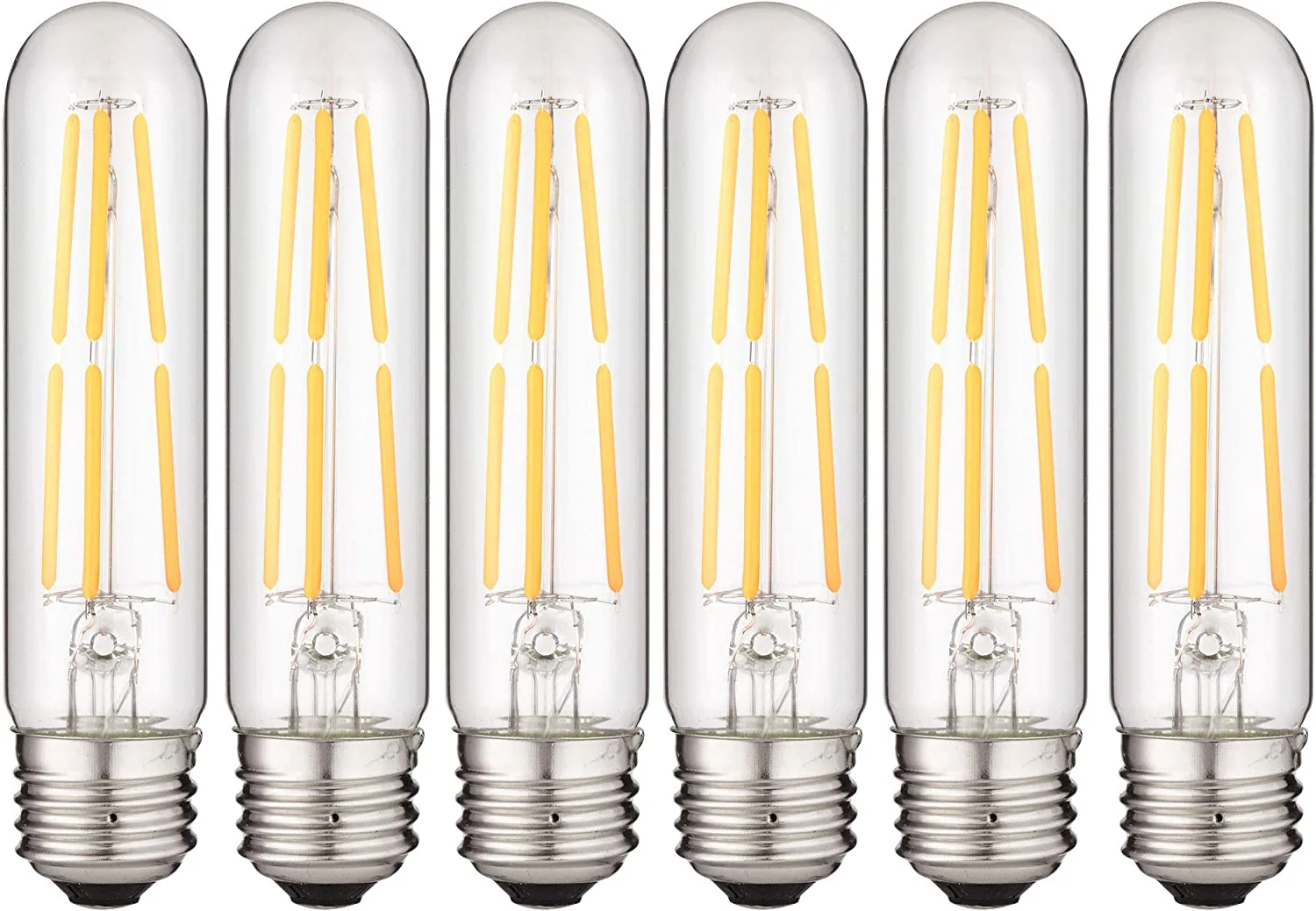 Sunlite LED Filament T10 Tubular Light Bulb, 6 Watts (60W Equivalent), 600 Lumens, Medium E26 Base, Dimmable, 128 mm, ETL Listed, 2700K Warm White, Pack of 6 - Cheap-Us