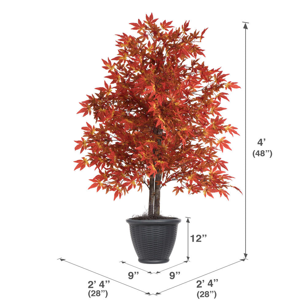 Vickerman 4' Artificial Orange Maple Bush Gray Round Plastic Container. - Cheap-Us
