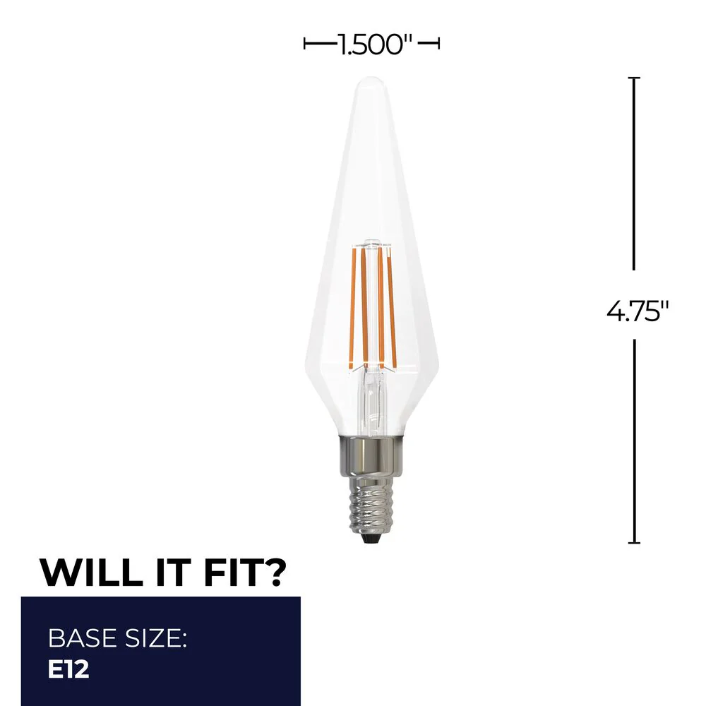 Bulbrite LED Filament Pack of (4) 4 Watt Dimmable Prism Light Bulbs with a Clear Finish and Candelabra (E12) Base - 3000K (Soft White Light), 350 Lumens - Cheap-Us