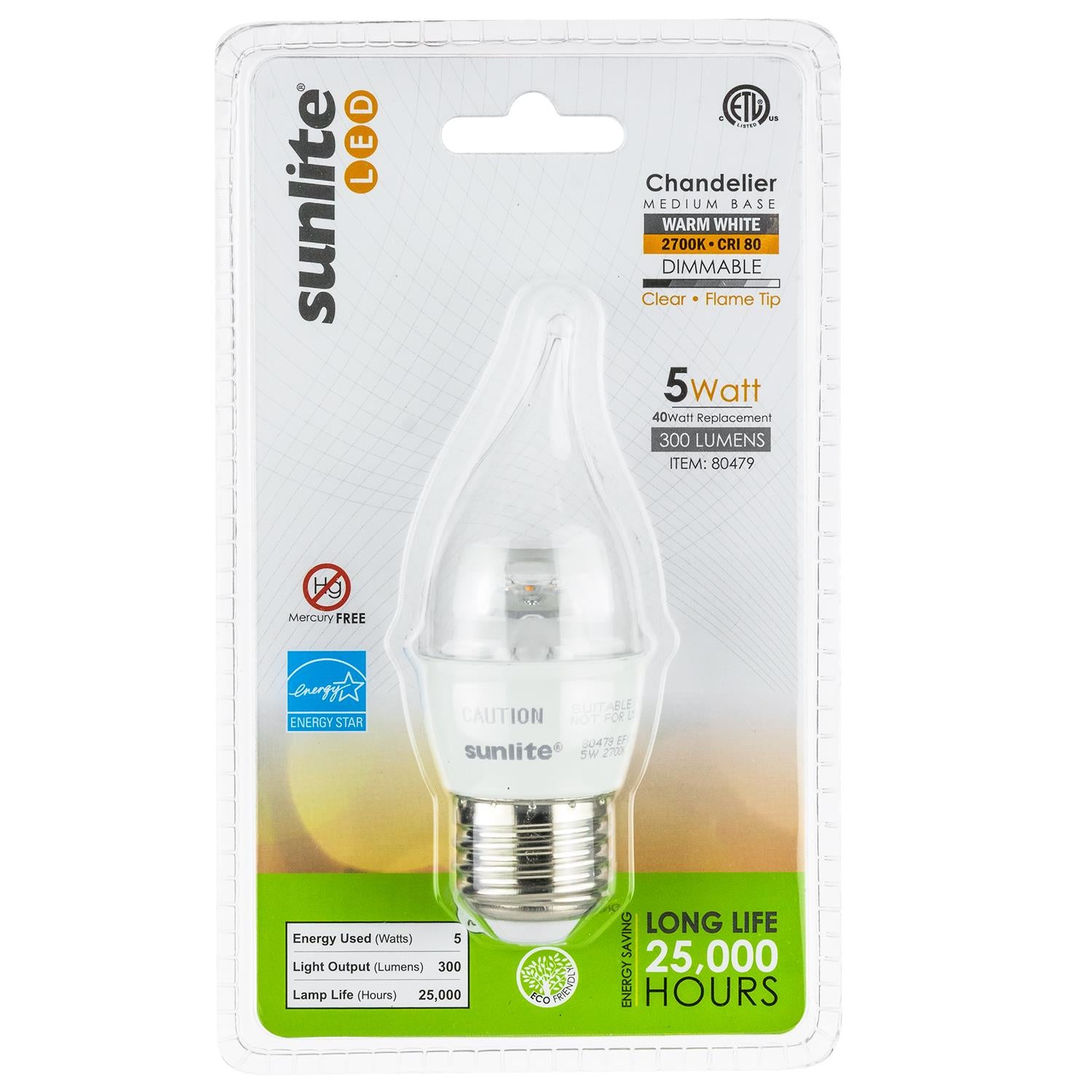 Sunlite LED Flame Tip Chandelier 5W (40W Equivalent) Light Bulb Medium (E26) Base, Warm White - Cheap-Us