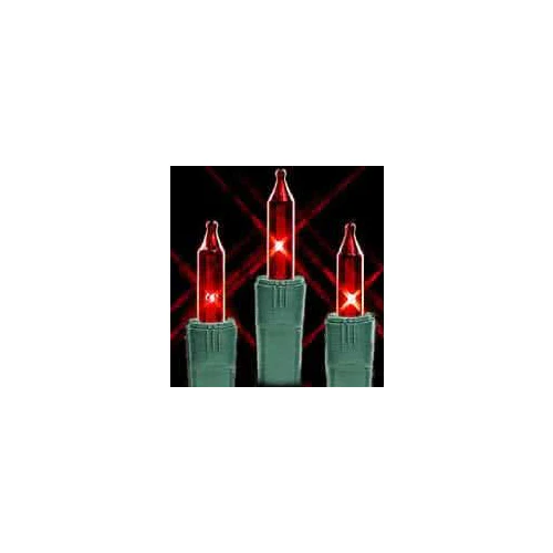 Transparent Red Christmas Tree Mini Lights, 100 Lights, T1 3/4 Shaped, 31 Foot, Green Wire, Steady Burning and Flashing - Cheap-Us
