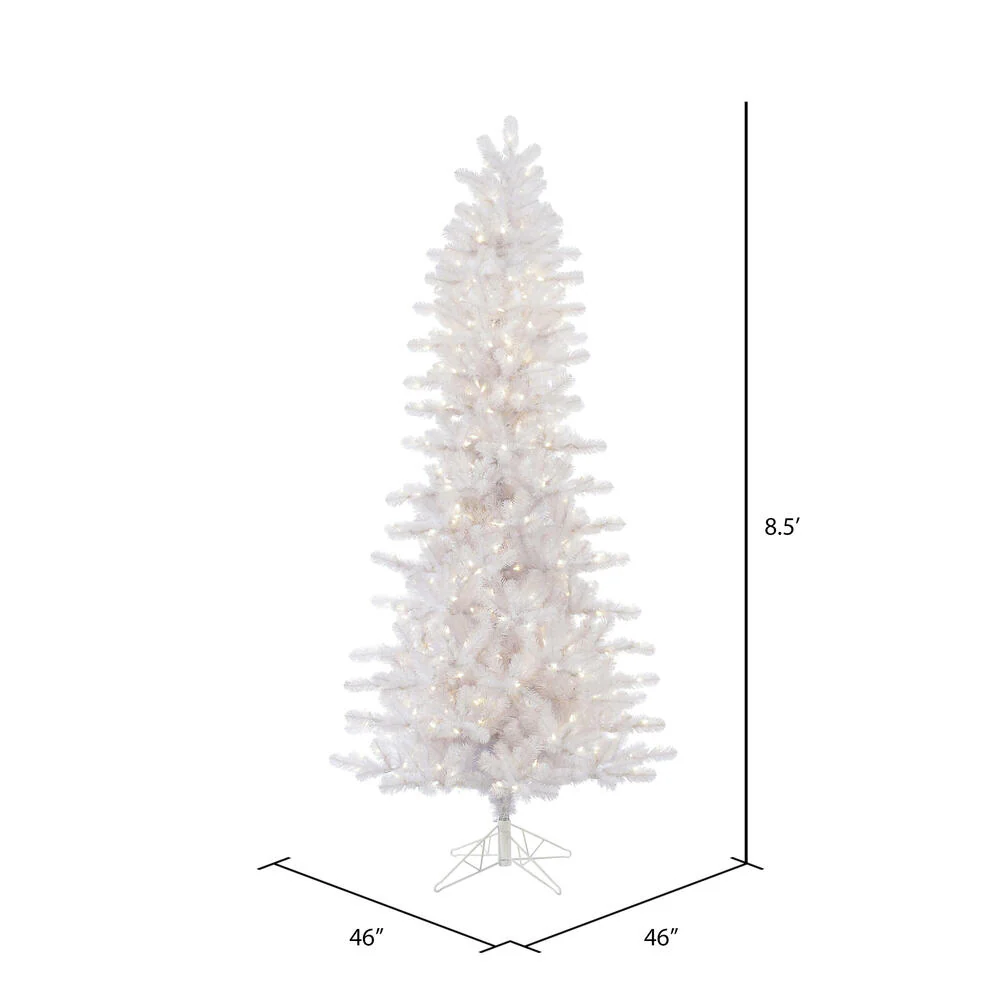 Vickerman 8.5' Crystal White Pine Slim Artificial Christmas Tree Pure White LED Lights - Cheap-Us