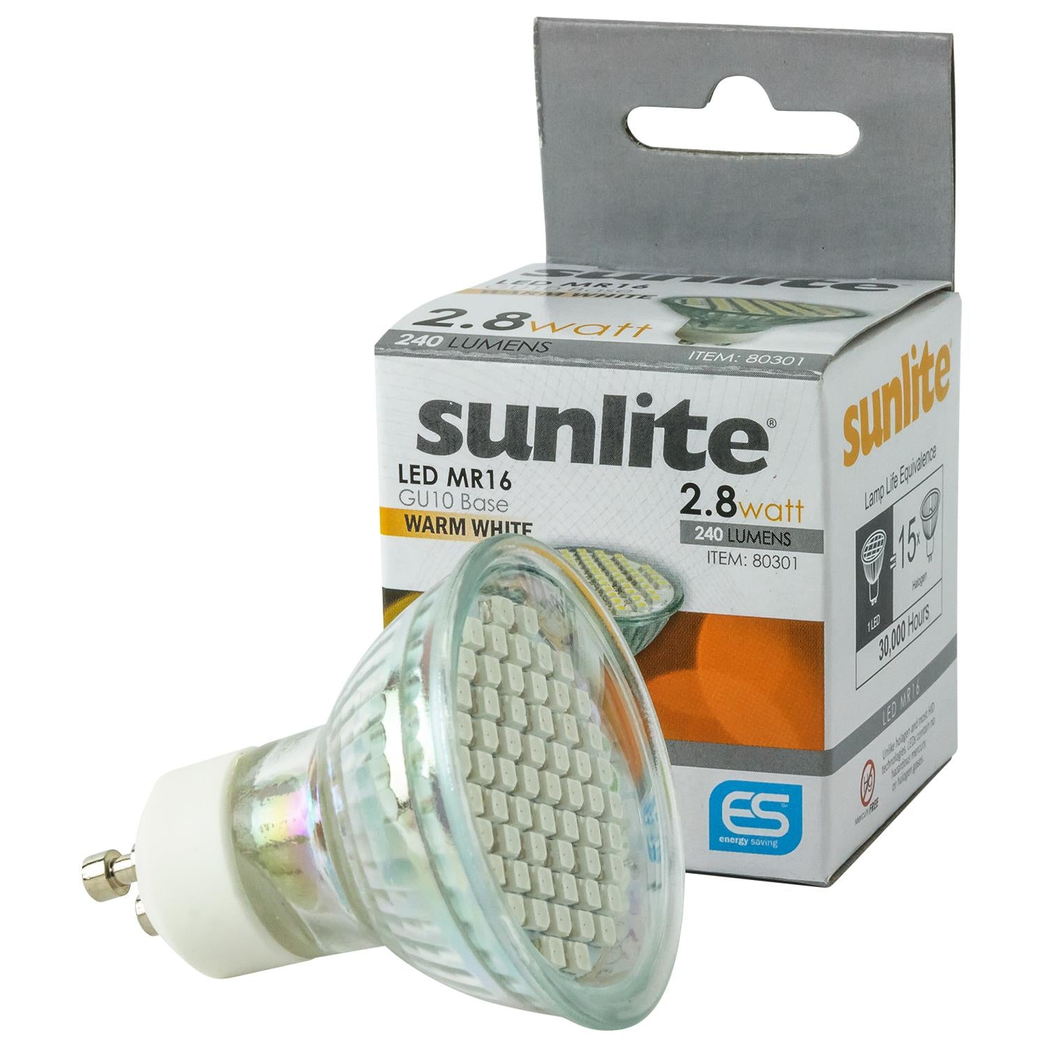 Sunlite LED MR16 Mini Reflector 2.8W (20W Halogen Equivalent) Light Bulb (GU10) Base, Warm White - Cheap-Us