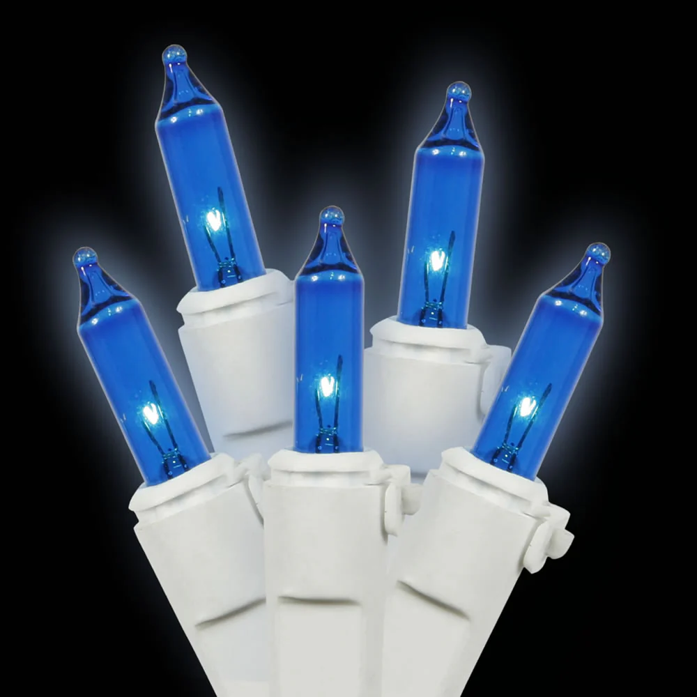 Vickerman 100 Blue Mini Light on White Wire 33' Long Christmas Light Strand - Cheap-Us