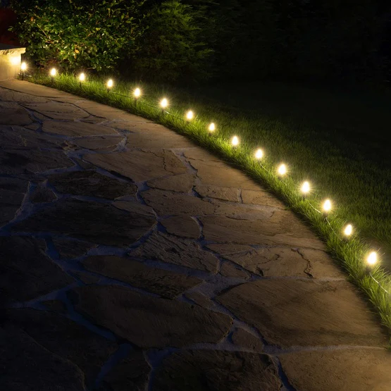 25 Light LED C7 Light Set Warm White Bulbs on Green Wire, Approx. 16'6
