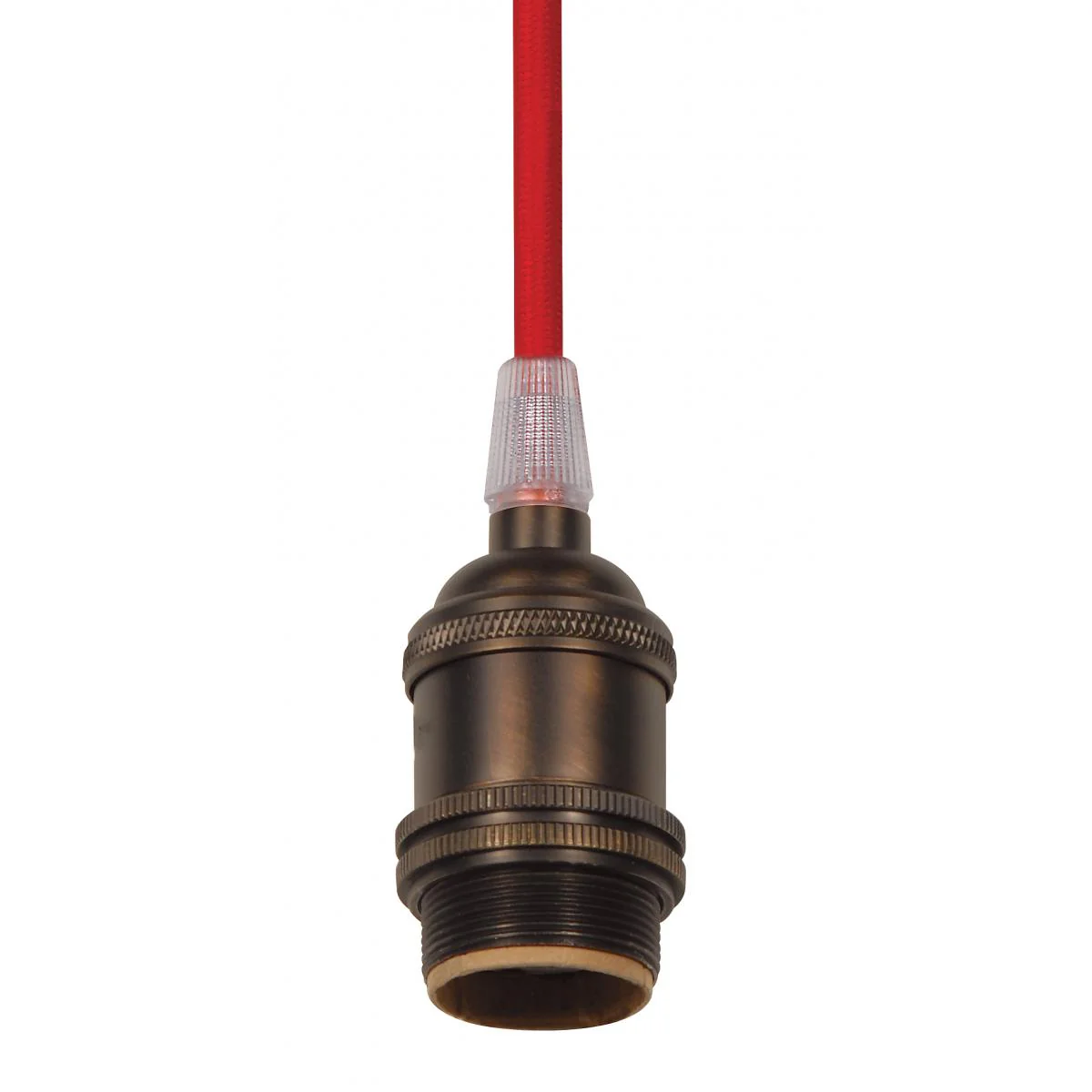 80-2378 KEYLESS DARK ANT. CAST SKT Medium base lampholder; 4pc. Solid brass; prewired; Uno ring; 10ft. 18/2 SVT Red Cord; Dark antique brass finish - Cheap-Us