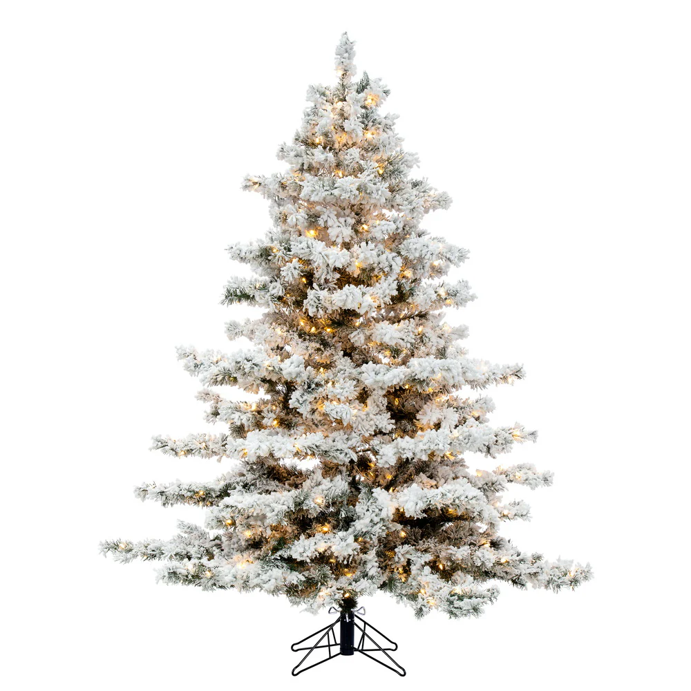 Vickerman 6.5' Flocked Alaskan Pine Artificial Christmas Tree Pure White Single Mold LED  lights - Cheap-Us