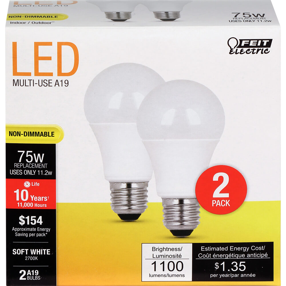 75-Watt Equivalent A19 Soft White LED (2-Pack) - Cheap-Us