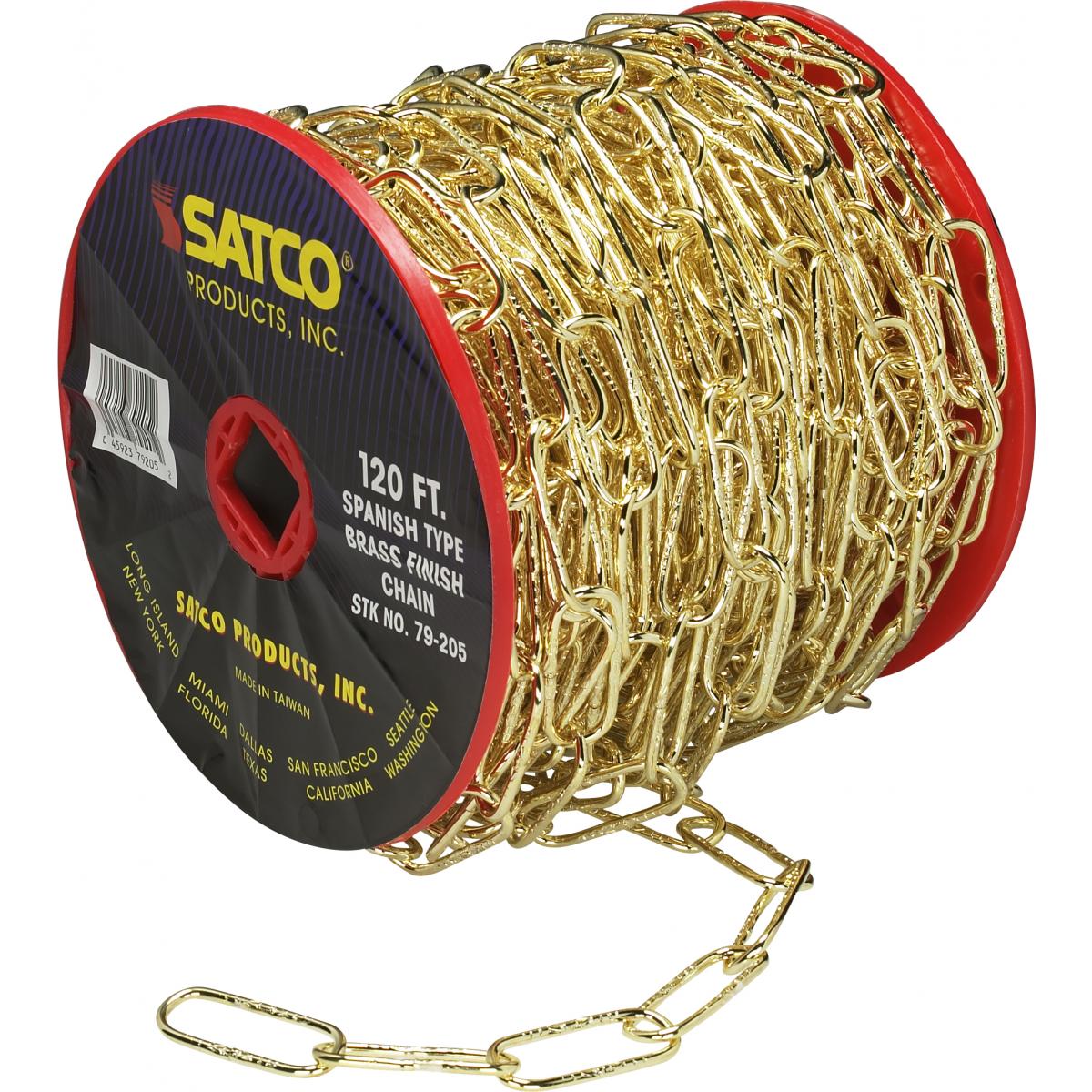 79-205 120'REEL SPANISH FIN CHAIN 11 Gauge Chain; Spanish Type Brass Finish; 50 Yards (150 Feet) To Reel; 1 Reel To Master; 15lbs Max - Cheap-Us