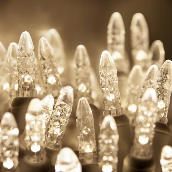 50 Light LED Mini Ice (M5) Light Set Warm White Bulbs on White Wire, Approx. 17'8
