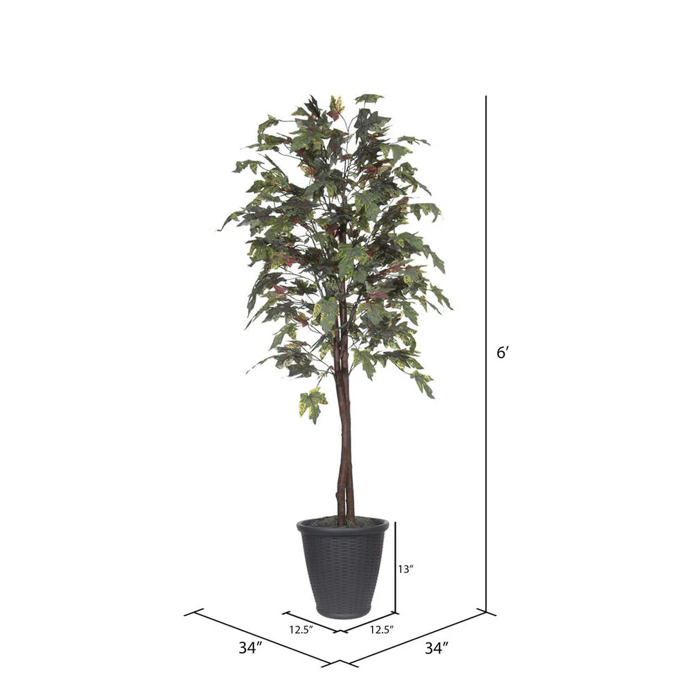 Vickerman 6' Artificial Frosted Maple Tree Gray Round Plastic Container. - Cheap-Us