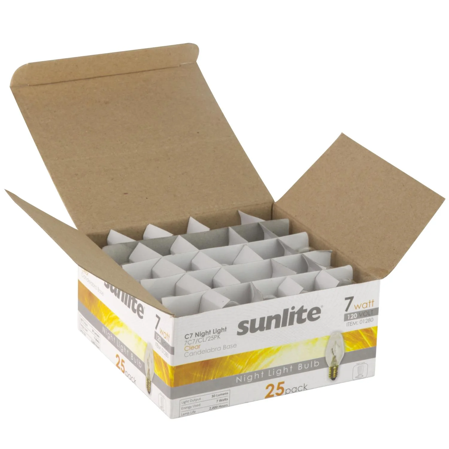 25 Pack Sunlite 7 Watt Candelabra Light Bulb - C7 Night Light, - Clear - Cheap-Us