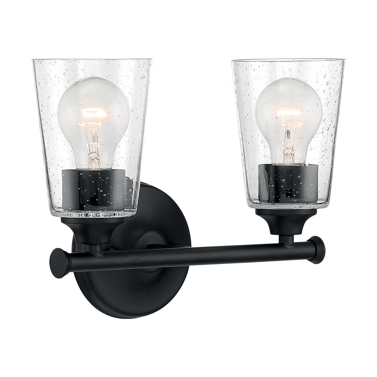 60-7282 BRANSEL 2 LIGHT VANITY Bransel - 2 Light Vanity with Seeded Glass - Matte Black Finish - Cheap-Us