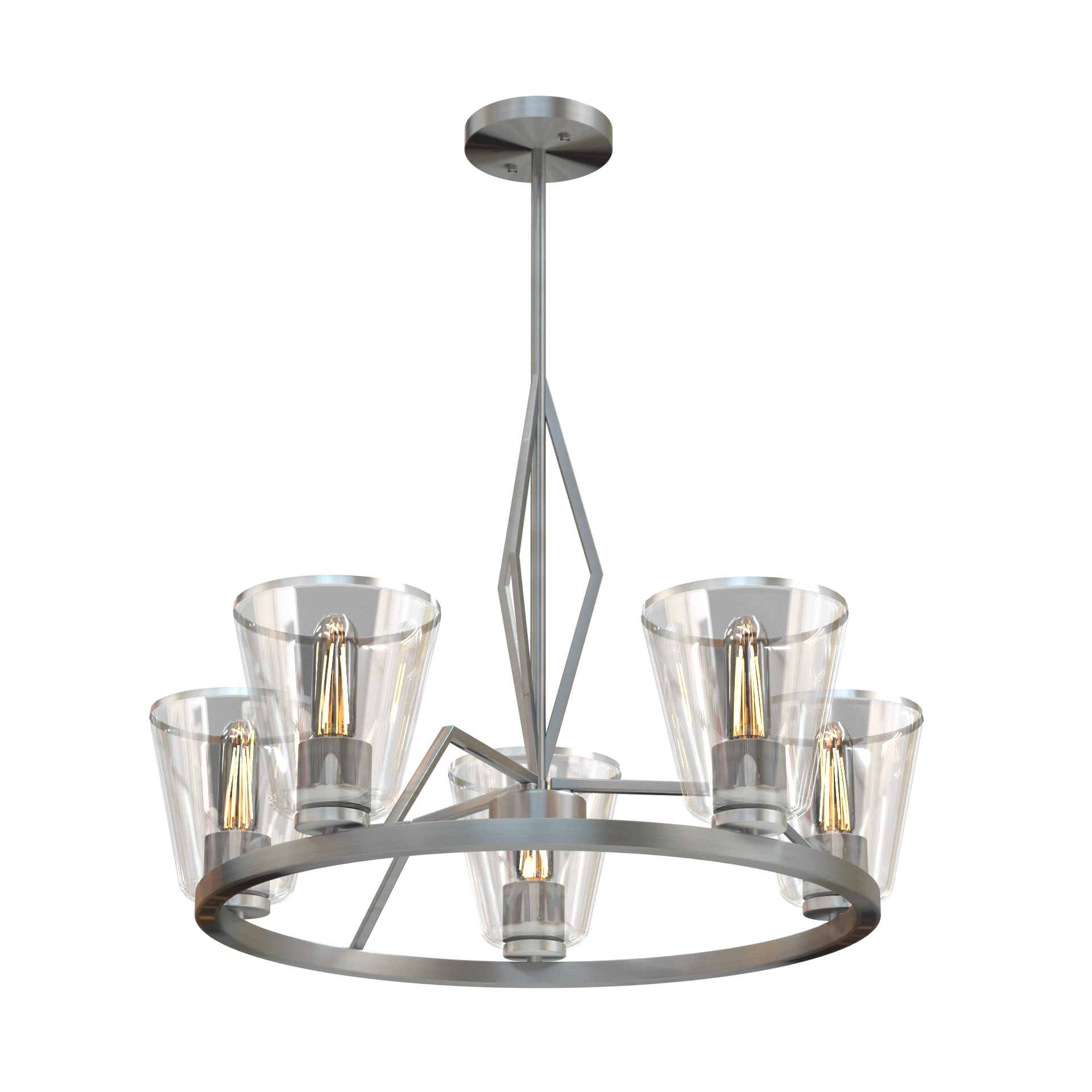 Serafina Six Light Contemporary Chandelier Fixture Brushed Nickel with Clear Glass Shades - Cheap-Us