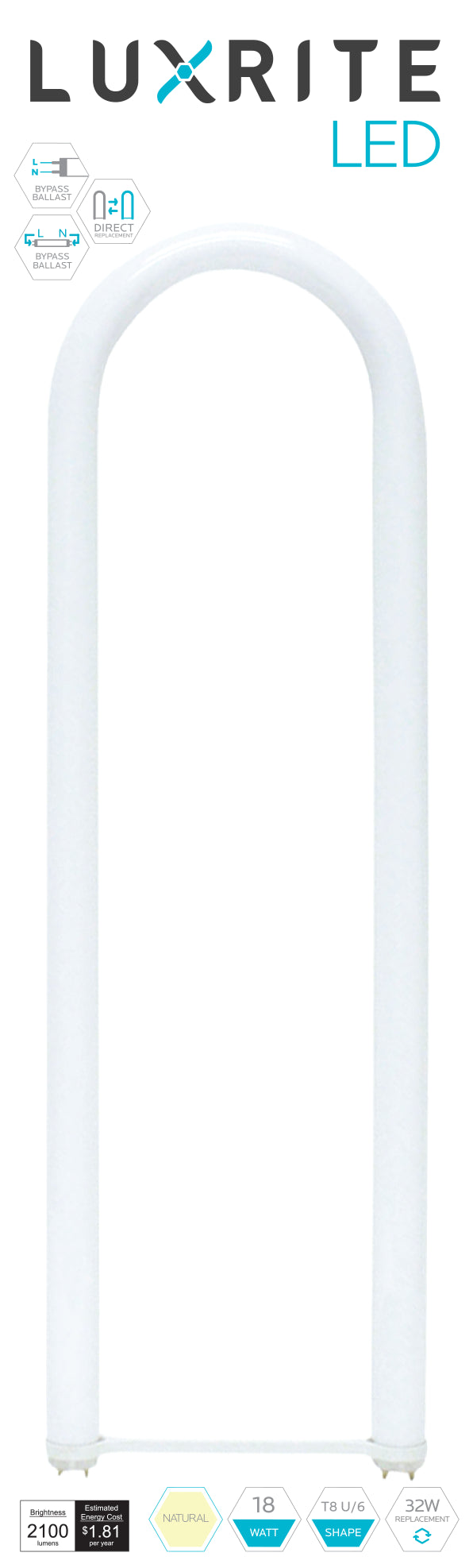 Luxrite Retrofit Tube LED18T8/35K/U6/UNV 3500K Neutral White - Cheap-Us