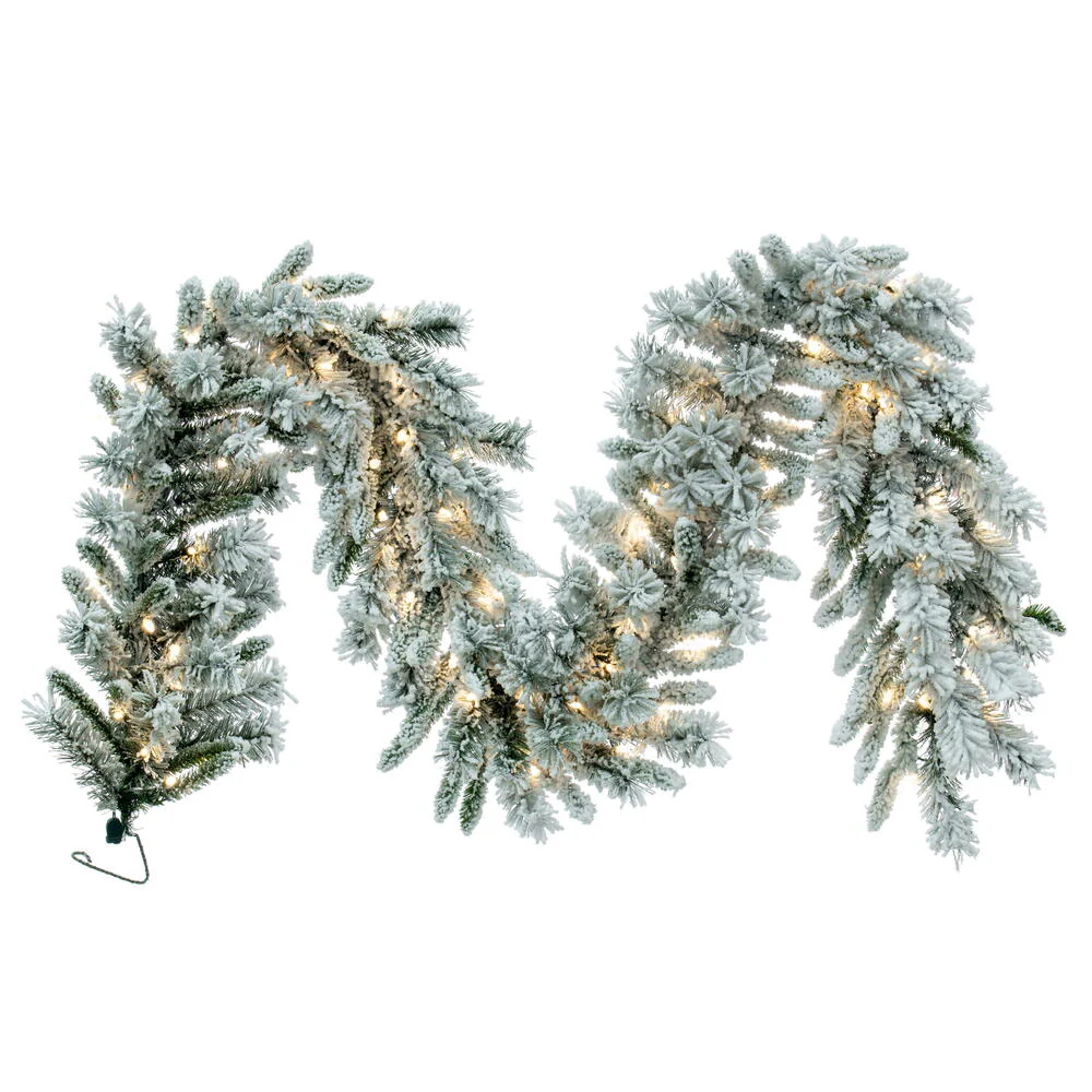 Vickerman 9' Snow Ridge Artificial Christmas Garland Pure White LED Lights - Cheap-Us