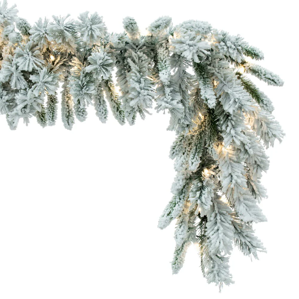 Vickerman 9' Snow Ridge Artificial Christmas Garland Pure White LED Lights - Cheap-Us