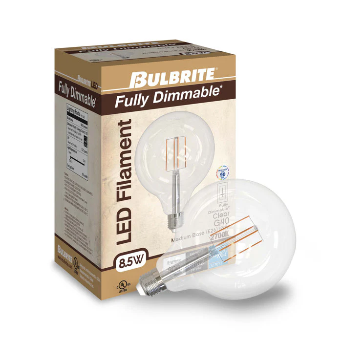 BULBRITE LED G40 MEDIUM SCREW (E26) 7W FULLY COMPATIBLE DIMMING FILAMENT LIGHT BULB 2700K/WARM WHITE 75W INCANDESCENT EQUIVALENT 2PK (776878) - Cheap-Us