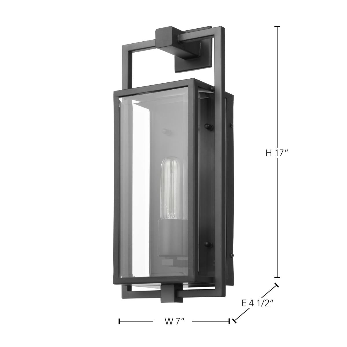 60-7544 EXHIBIT 1 LT MD WALL LANTERN Exhibit; 1 Light; Medium Wall Lantern; Matte Black Finish with Clear Beveled Glass - Cheap-Us
