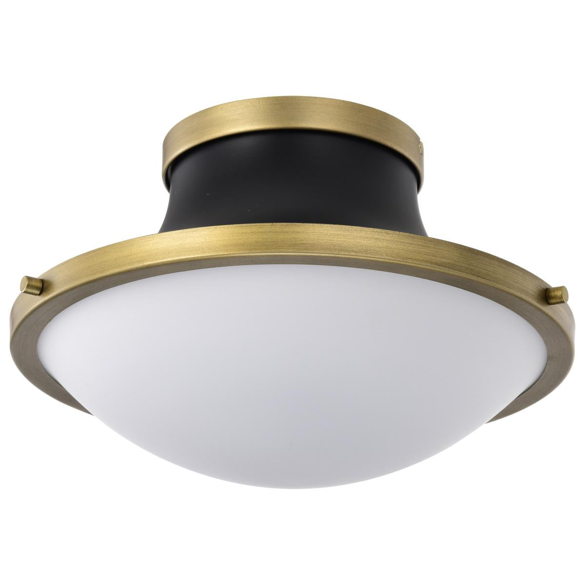Satco Nuvo Lafayette 1 Flush Mount Fixture, 14/18-Inch, 60W, 120V, Matte Black/Gray With Natural Brass Accents - White Opal Glass Lense - Cheap-Us