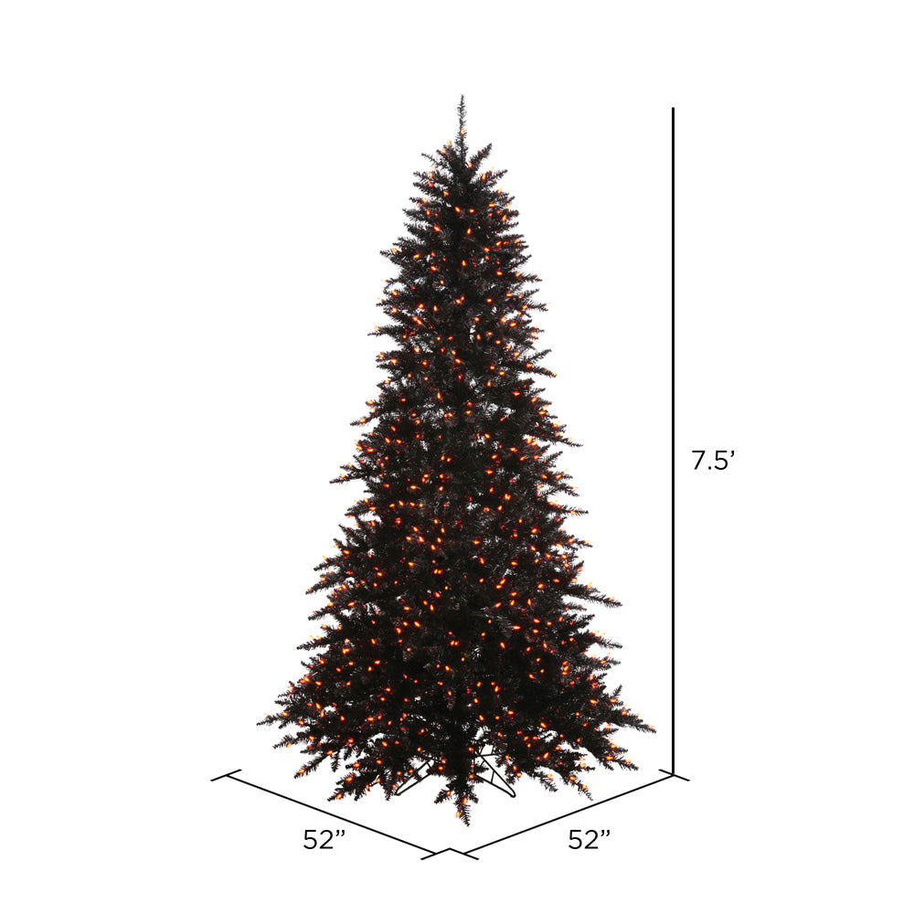 Vickerman 7.5' Black Fir Artificial Christmas Tree Orange  Dura-lit LED Lights - Cheap-Us