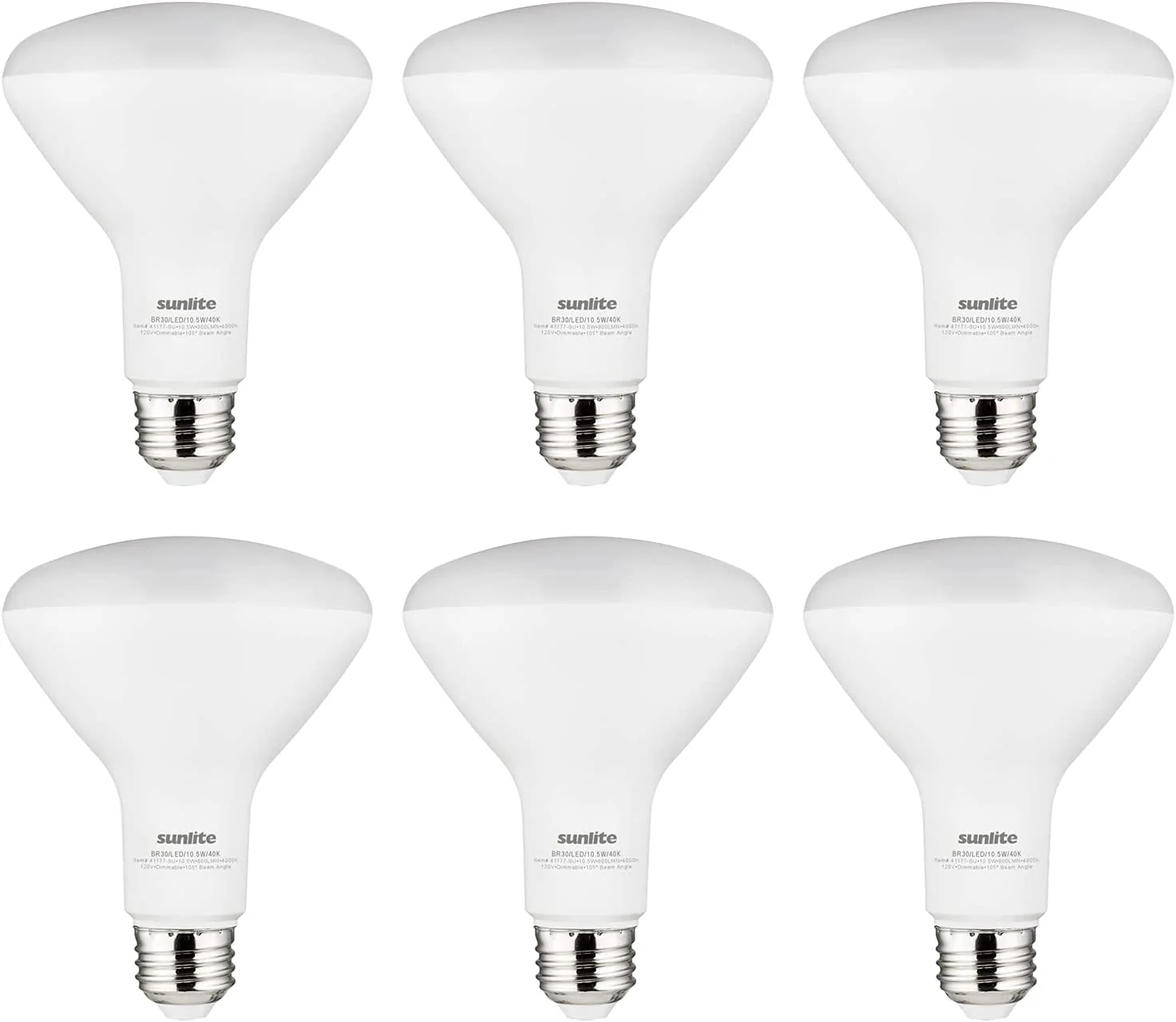 Sunlite 81396 LED BR30 Recessed Light Bulb, 10.5 Watt (65w equivalent), 800 Lumens, Medium E26 Base, Dimmable Flood-Light, UL Listed, 4000K Cool White, Pack of 6 - Cheap-Us