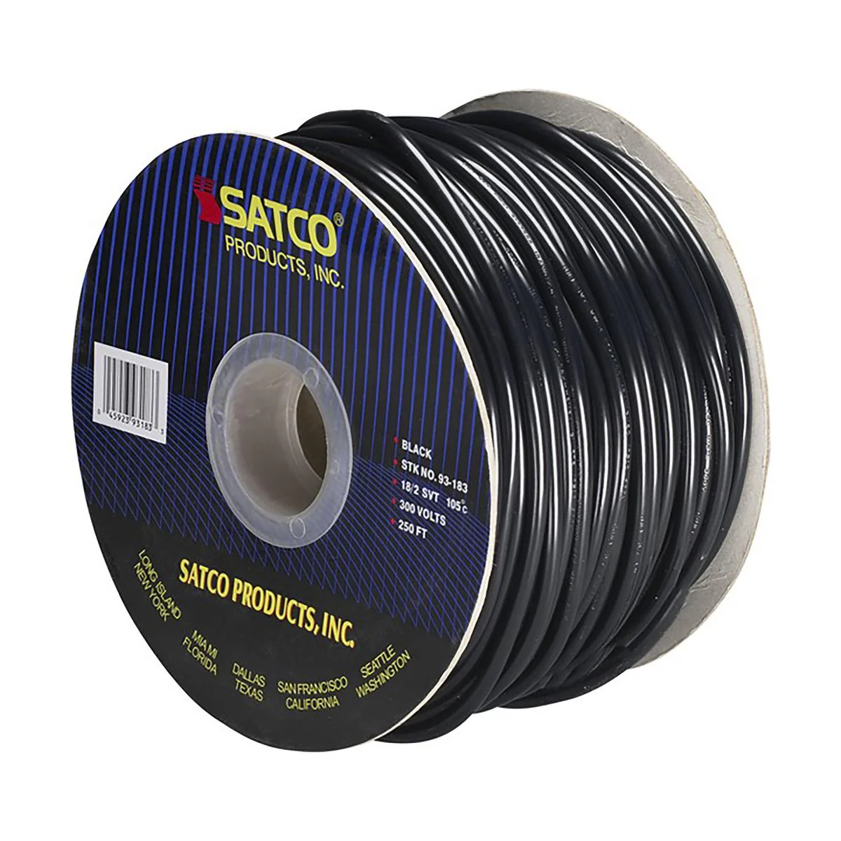 93-183 18/2 SVT BLACK PULLEY CORD Pulley Bulk Wire; 18/2 SVT 105C Pulley Cord; 250 Foot/Spool; Black - Cheap-Us