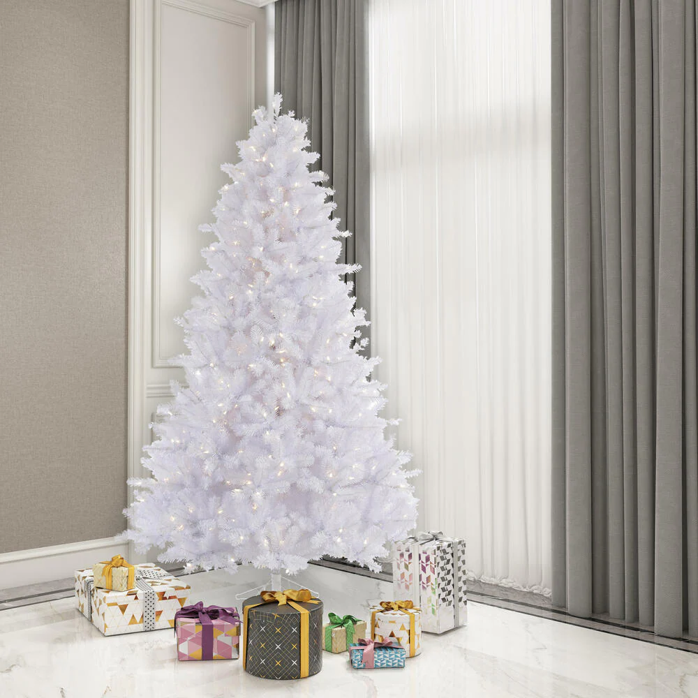 Vickerman 7.5' Crystal White Pine Artificial Christmas Tree with Pure White LED Lights - Cheap-Us