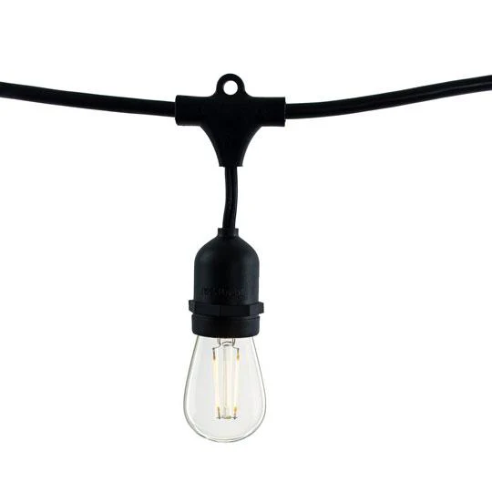 BULBRITE FIXTURES 14' STRING LIGHT KIT IN BLACK WITH (10pcs) LED S14 MEDIUM SCREW (E26) 2W CLEAR LIGHT BULB 2700K/WARM WHITE 11W INCANDESCENT EQUIVALENT 1PK (810008) - Cheap-Us
