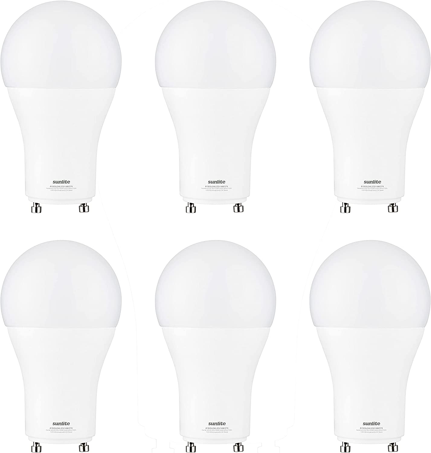 Sunlite 88257 LED A19 Light Bulb, 14 Watts (100W Equivalent) 1500 Lumens, GU24 Twist and Lock Base, Dimmable, UL Listed, 2700K Warm White, 6 Pack - Cheap-Us