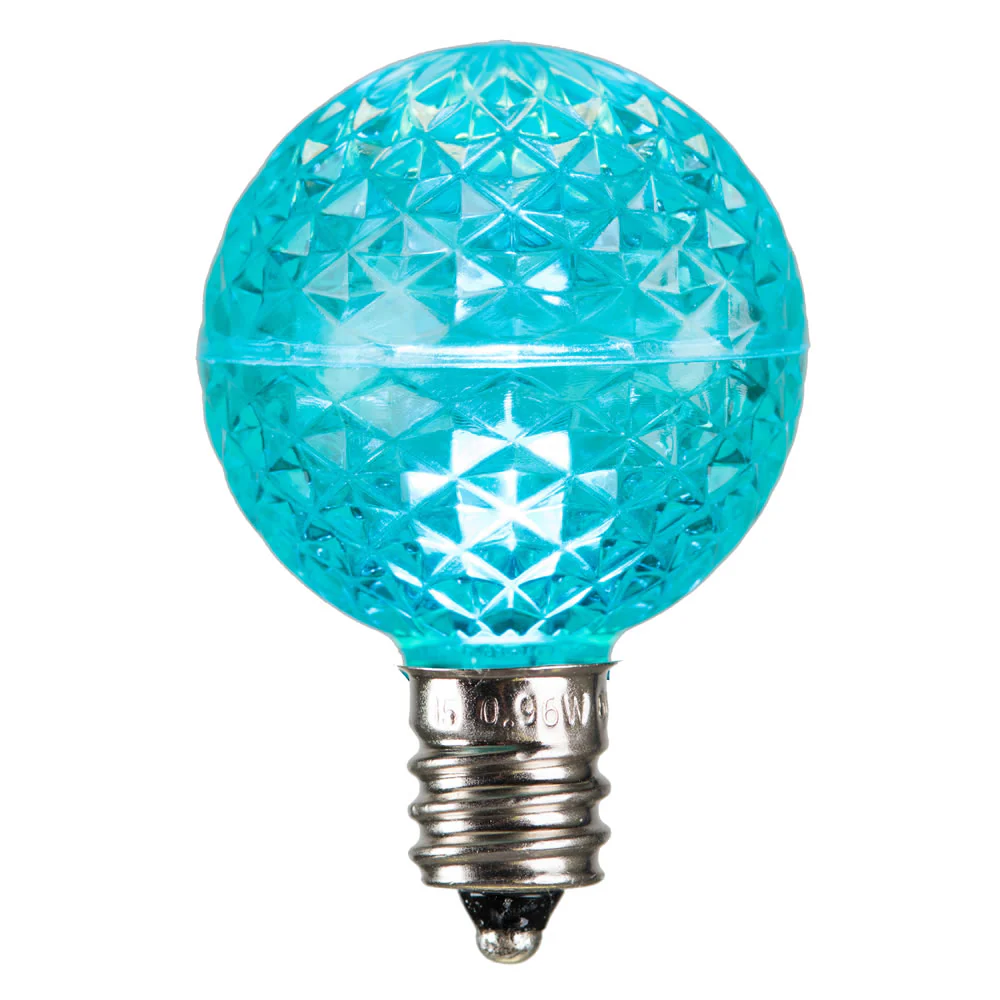 Vickerman G40 LED Teal Faceted Bulb E12 Nickel Base 120V .6Watts Dimmable 25 Bulbs per Pack - Cheap-Us