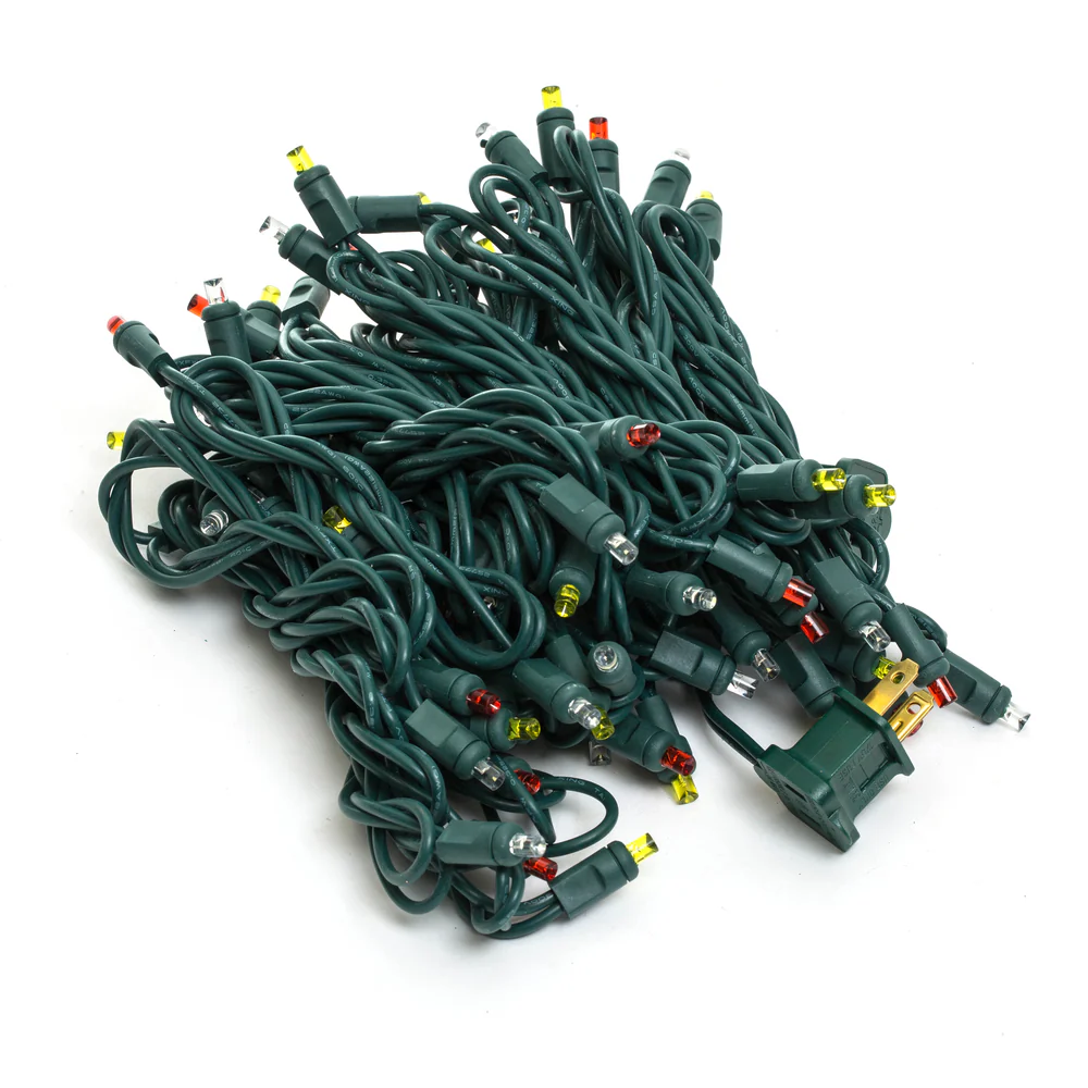 Vickerman 70 Red-Pure White-Yellow Wide Angle LED light on Green Wire 35' Light Strand. - Cheap-Us