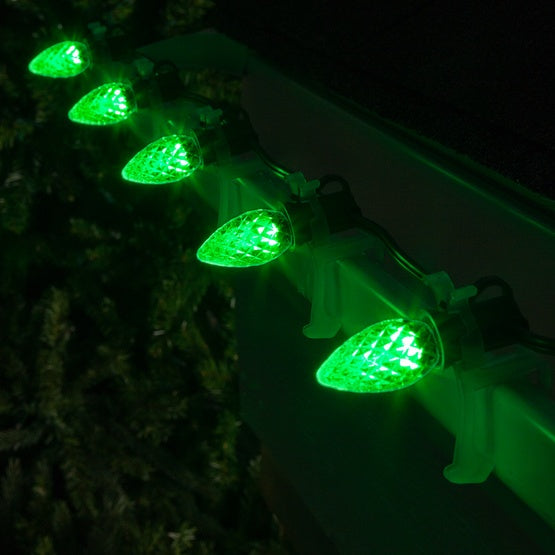25 Light LED C7 Light Set Green Bulbs on Green Wire, Approx. 16'6
