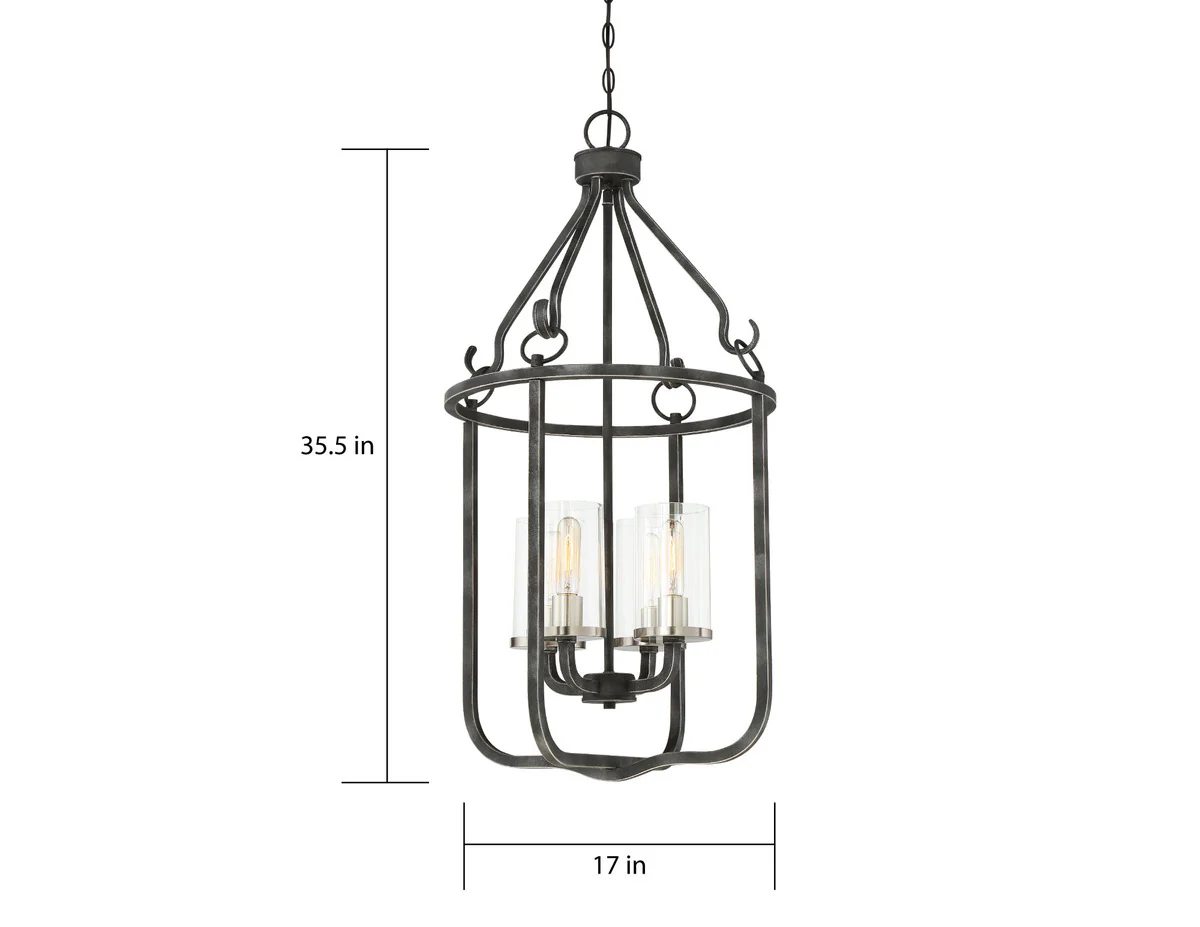 60-6127 SHERWOOD 4 LT CAGED PEND Sherwood - 4 Light Caged Pendant with Clear Glass -Iron Black Finish with Brushed Nickel Accents - Cheap-Us