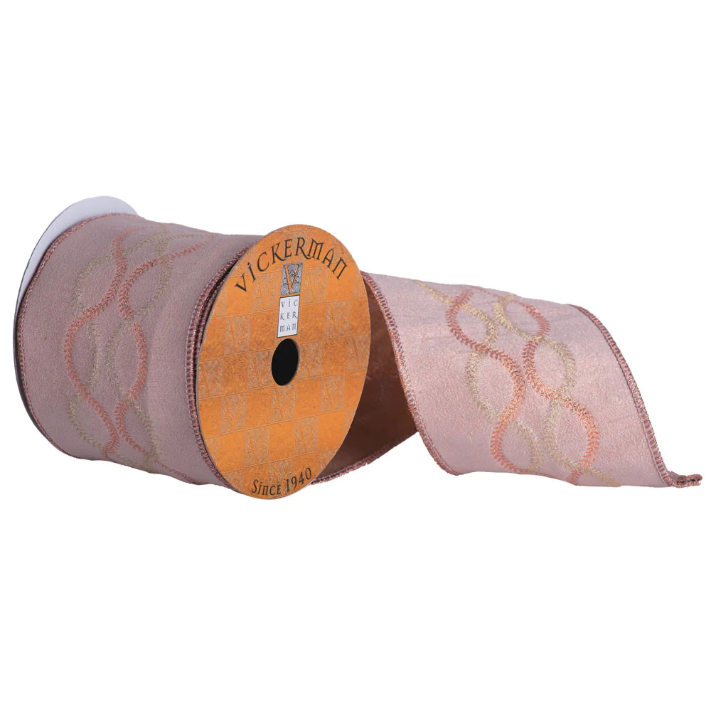 Vickerman Light Pink Ribbon With Orange And Lime Wave Stitch Center Stripe - Cheap-Us