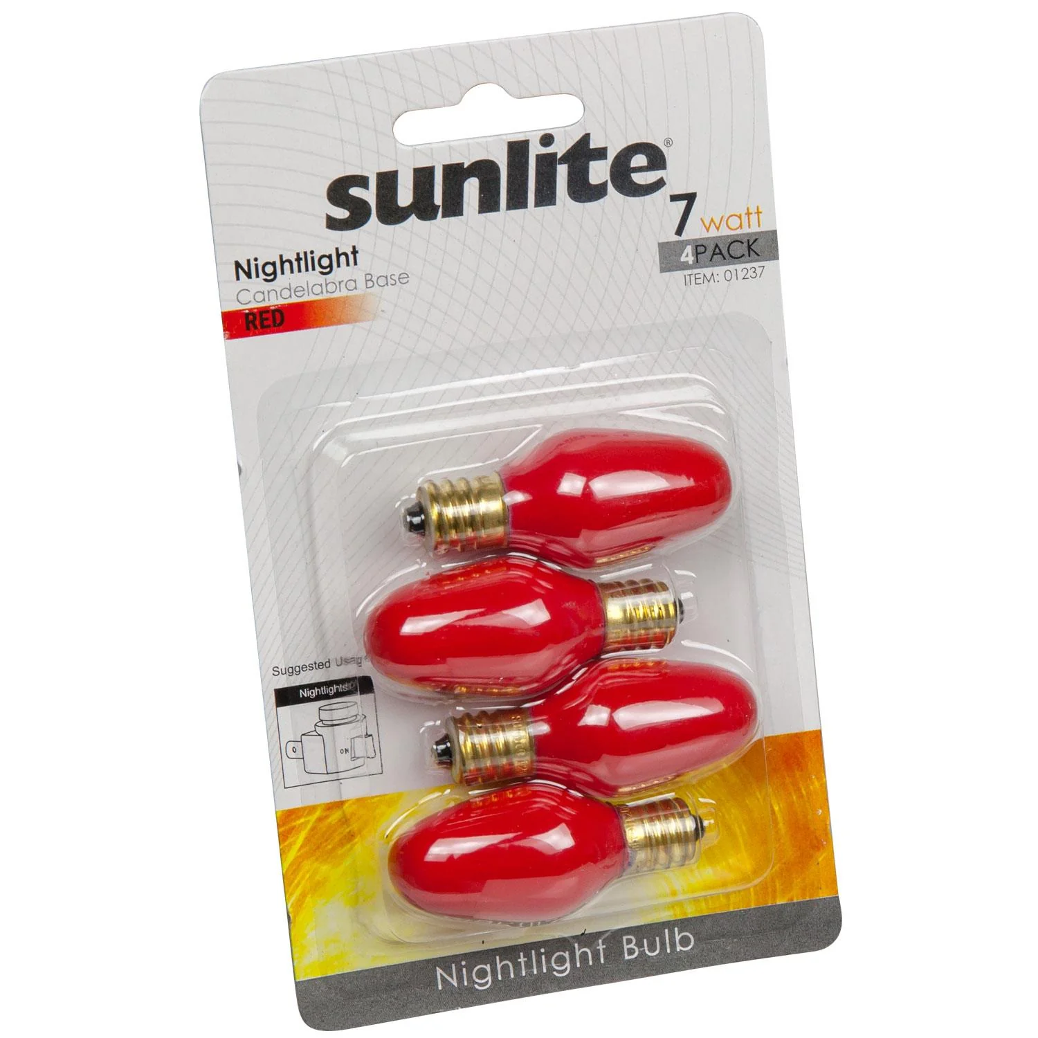4-Pack Sunlite 7 Watt C7 Colored Night Light, Candelabra Base, Ceramic Red - Cheap-Us