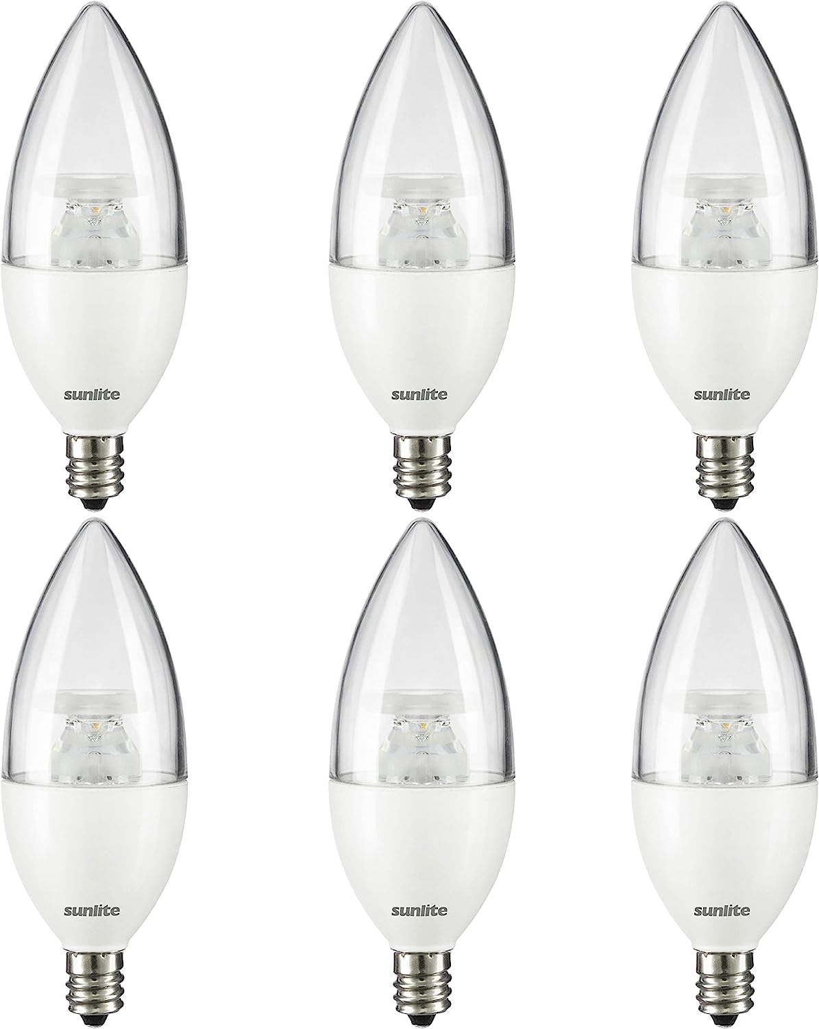 Sunlite 80775 LED B11 Clear Torpedo Tip Chandelier Light Bulb, 4.5 Watts (40W Equivalent) 300 Lumens, Candelabra E12 Base, Dimmable Energy Star and ETL Certified, 4000K Cool White, 6 Count - Cheap-Us