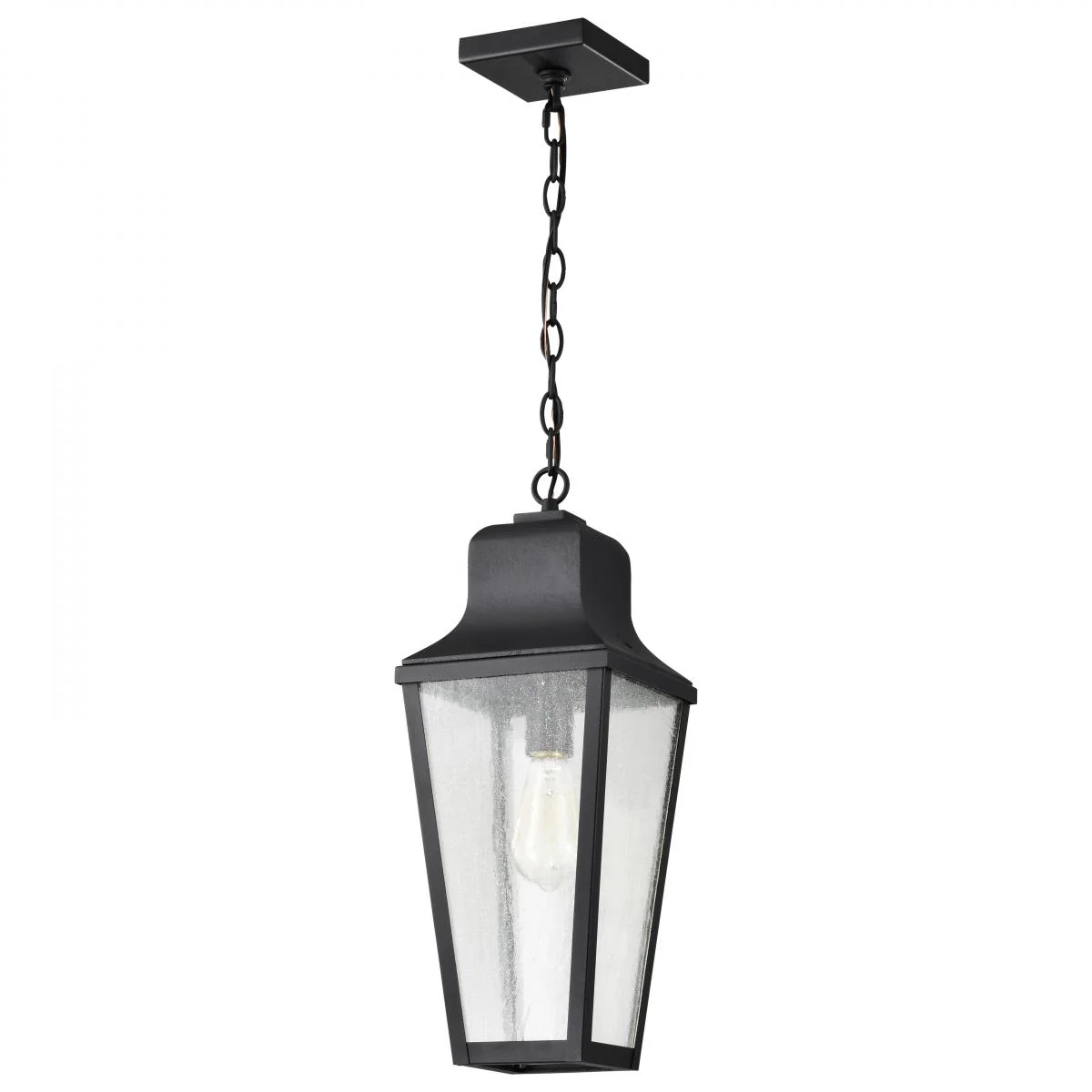60-8135 LAWRENCE 1 LT HANGING LANTERN Lawrence; 1 Light Hanging Lantern; Matte Black with Clear Seeded Glass - Cheap-Us