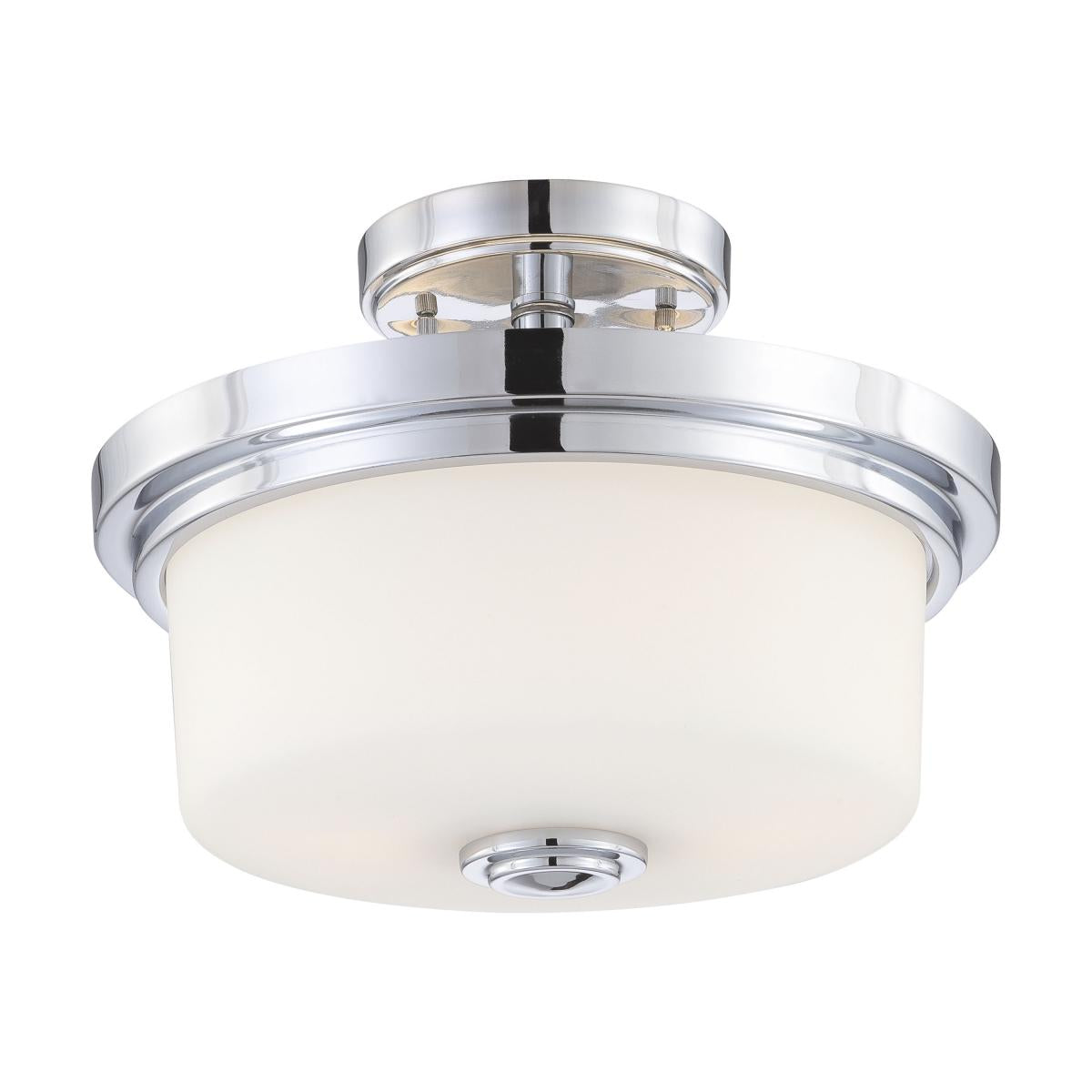 Satco Nuvo Soho, 2 Light, Medium Flush/Semi-Flush Fixture with Satin White Glass - Polished Chrome Finish - Cheap-Us