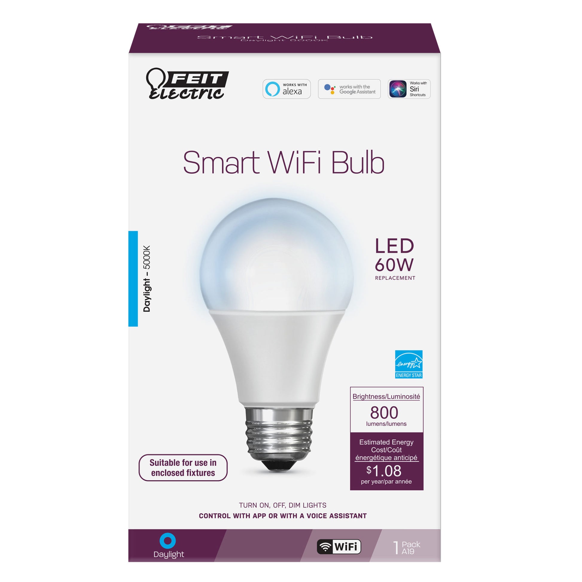 800 Lumen 5000K Smart Wifi Bulb - Cheap-Us