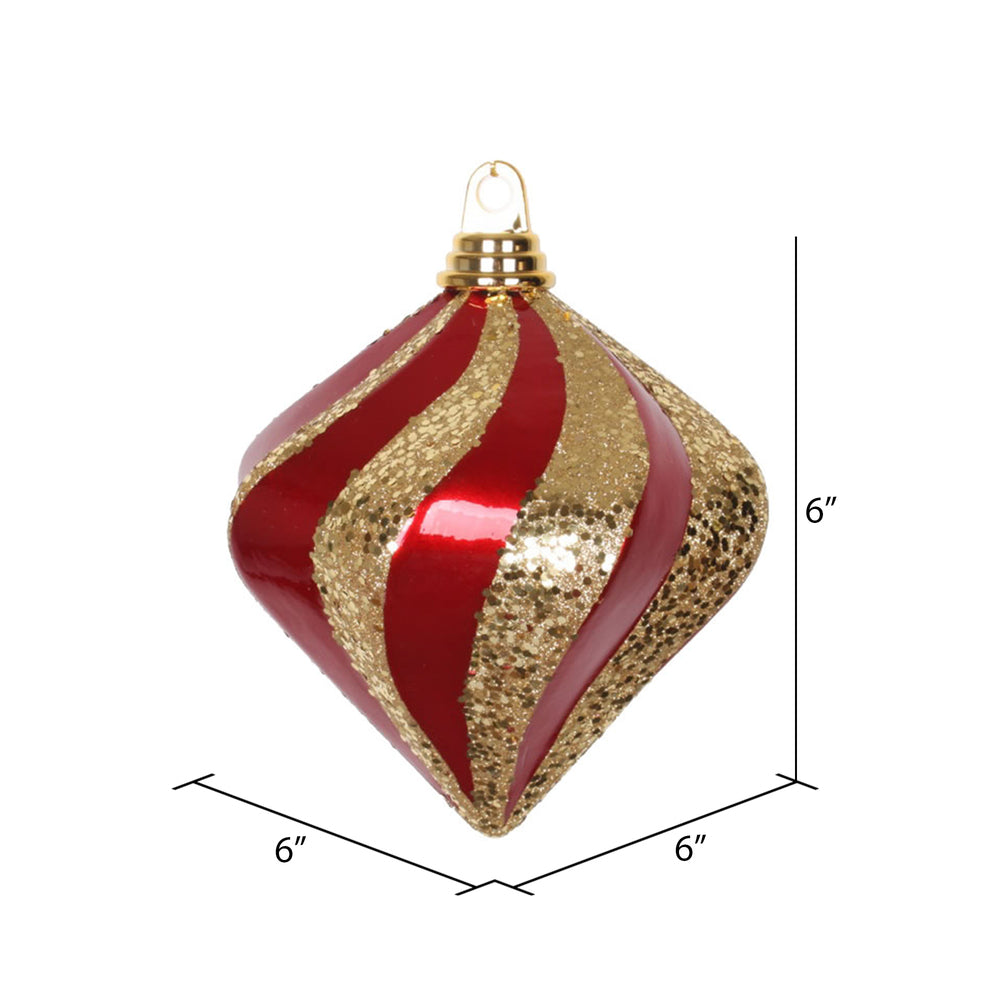 Vickerman 6'' Red and Gold Candy/Glitter Swirl Diamond Christmas Ornament - Cheap-Us