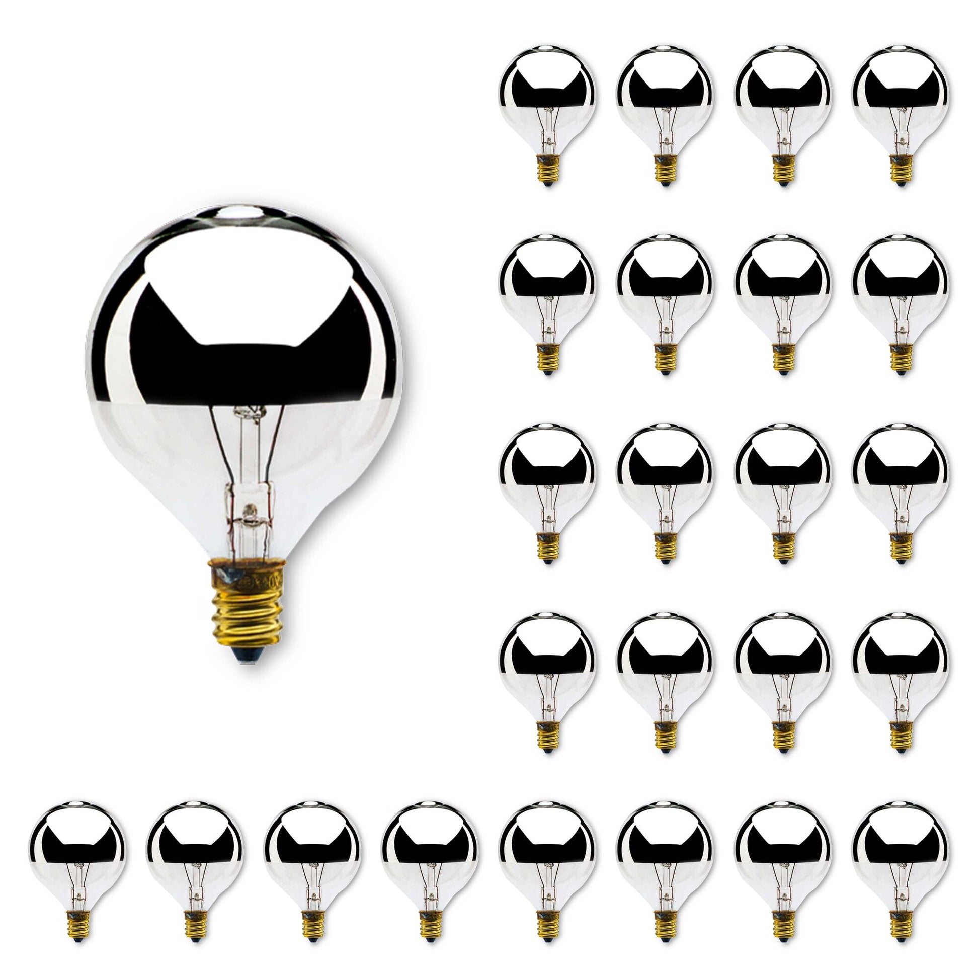 BULBRITE INCANDESCENT G16.5 CANDELABRA SCREW (E12) 40W DIMMABLE LIGHT BULB 2700K/WARM WHITE HALF MIRROR 25PK (712314) - Cheap-Us