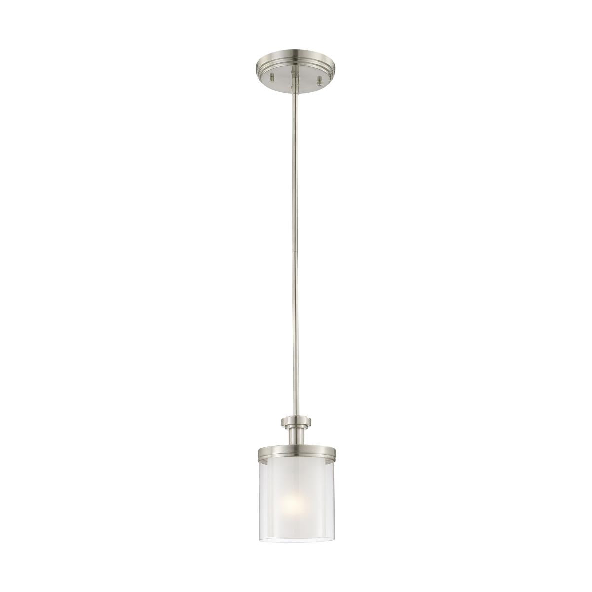60-4648 DECKER 1 LIGHT MINI PENDANT Decker - 1 Light Mini Pendant with Clear & Frosted Glass - Brushed Nickel Finish - Cheap-Us