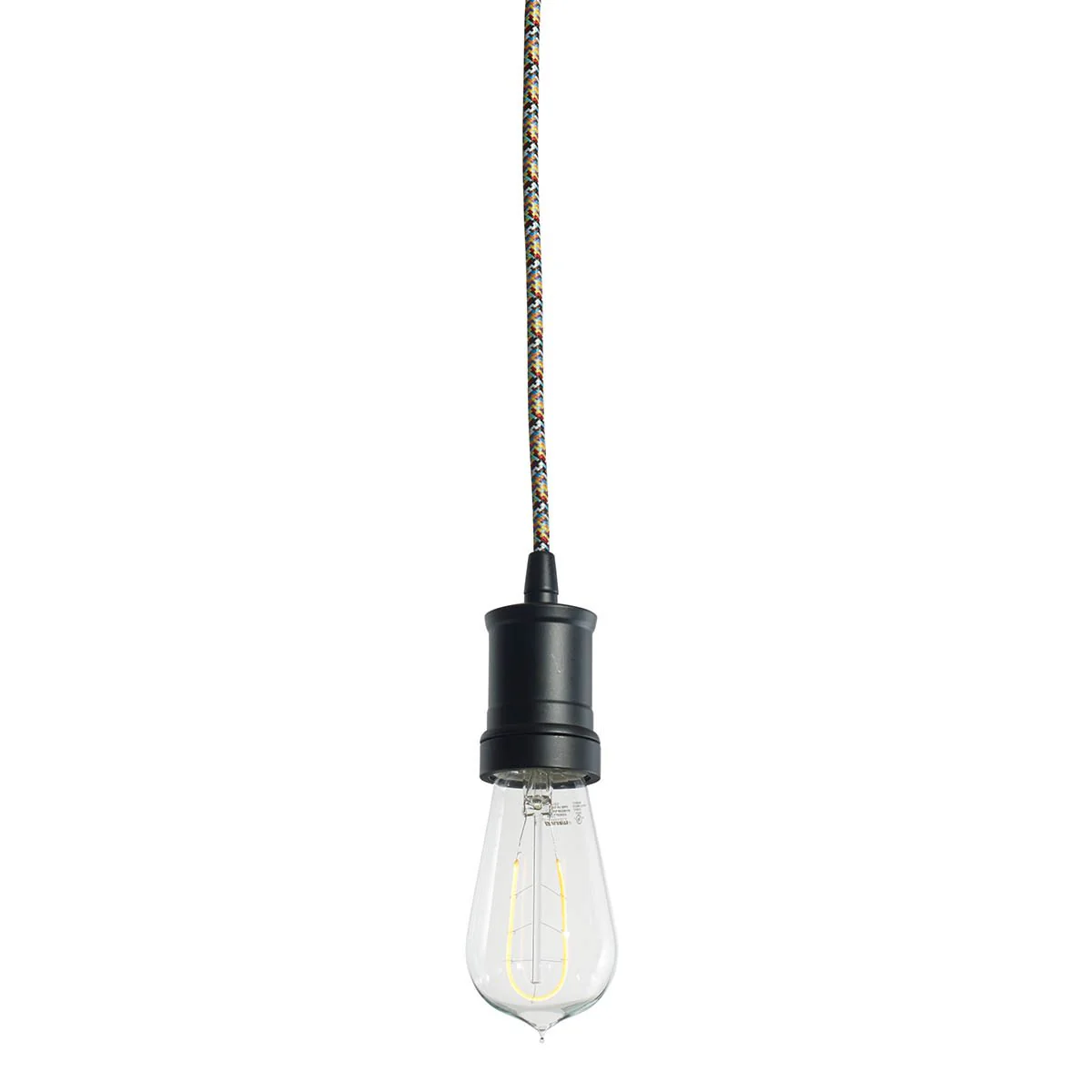 BULBRITE FIXTURES DIRECT WIRE PENDANT KIT CONTEMPORARY BLACK SOCKET WITH MULTI-COLOR CORD AND LED ST18 MEDIUM SCREW (E26) 4W CURVED FILAMENT NOSTALGIC LIGHT BULB 2200K/AMBER LIGHT 40W INCANDESCENT EQUIVALENT 1PK (810086) - Cheap-Us