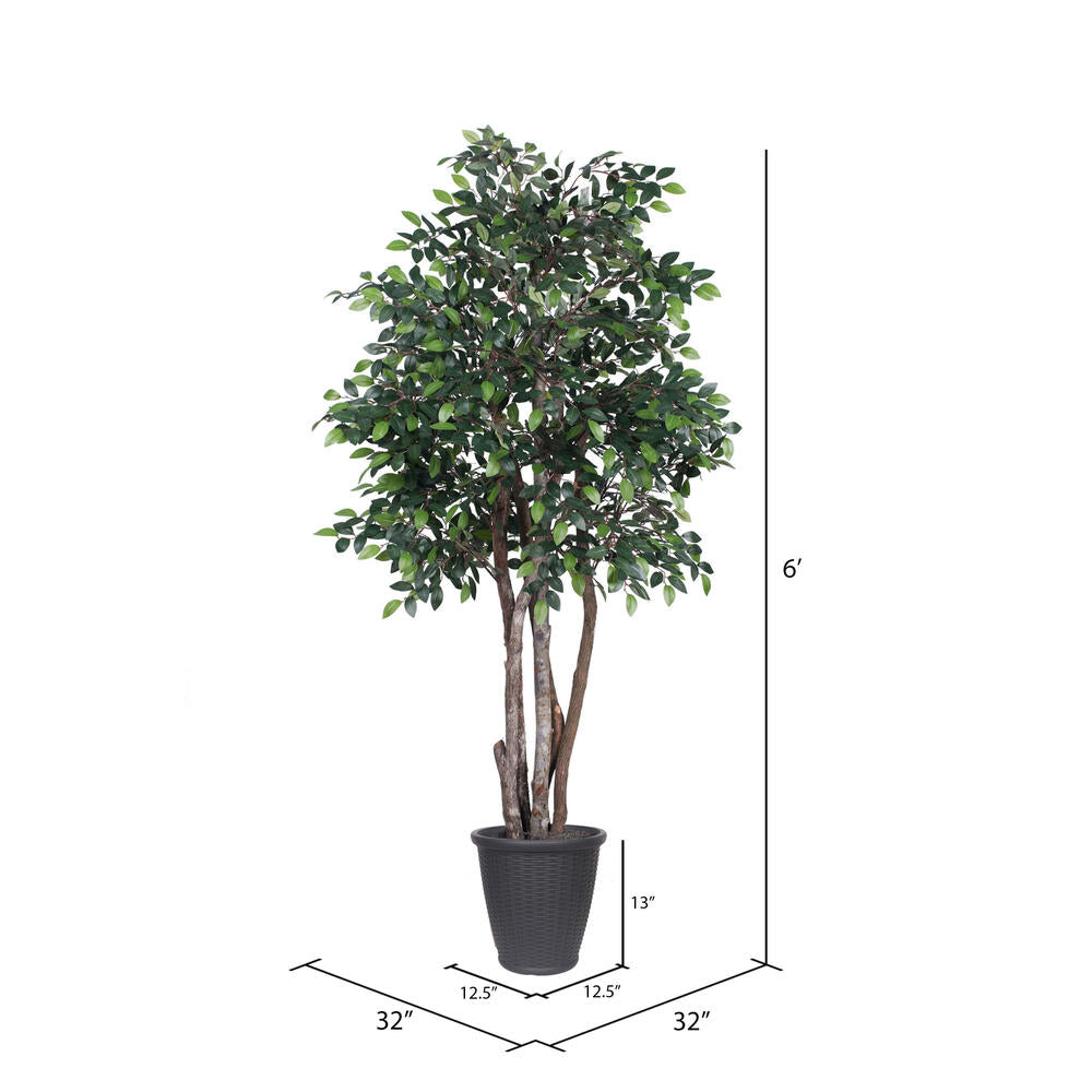 Vickerman 6' Artificial Mini Ficus Executive Tree Gray Round Plastic Container. - Cheap-Us