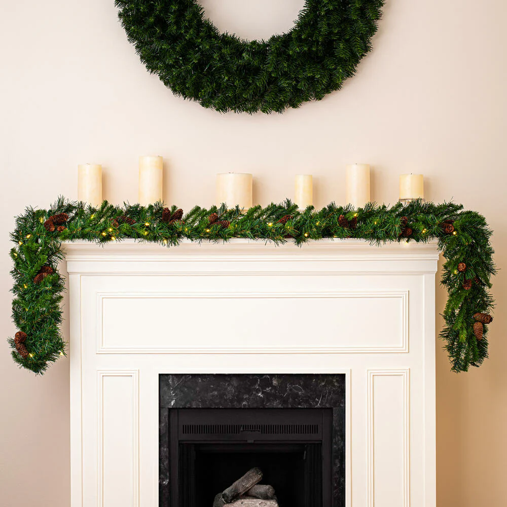 Vickerman 9' Cheyenne Artificial Christmas Garland Warm White LED Lights - Cheap-Us