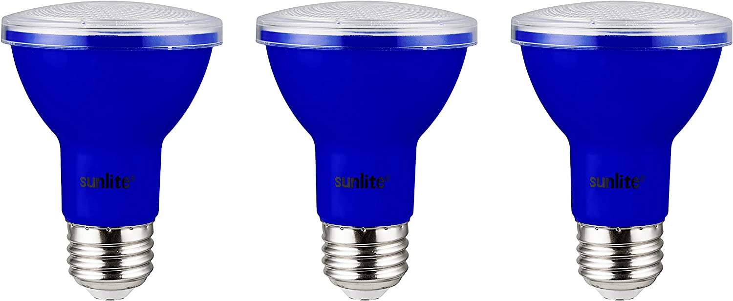 Sunlite 81467 LED PAR20 Colored Recessed Light Bulb, 3 Watt (50w Equivalent), Medium (E26) Base, Floodlight, ETL Listed, Blue, Pack of 3 - Cheap-Us
