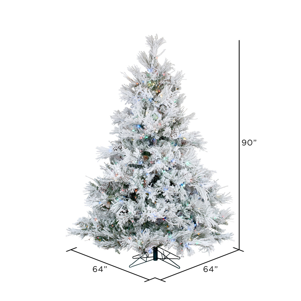 Vickerman 7.5' Flocked Alberta Artificial Christmas Tree Multi-Colored LED Lights - Cheap-Us