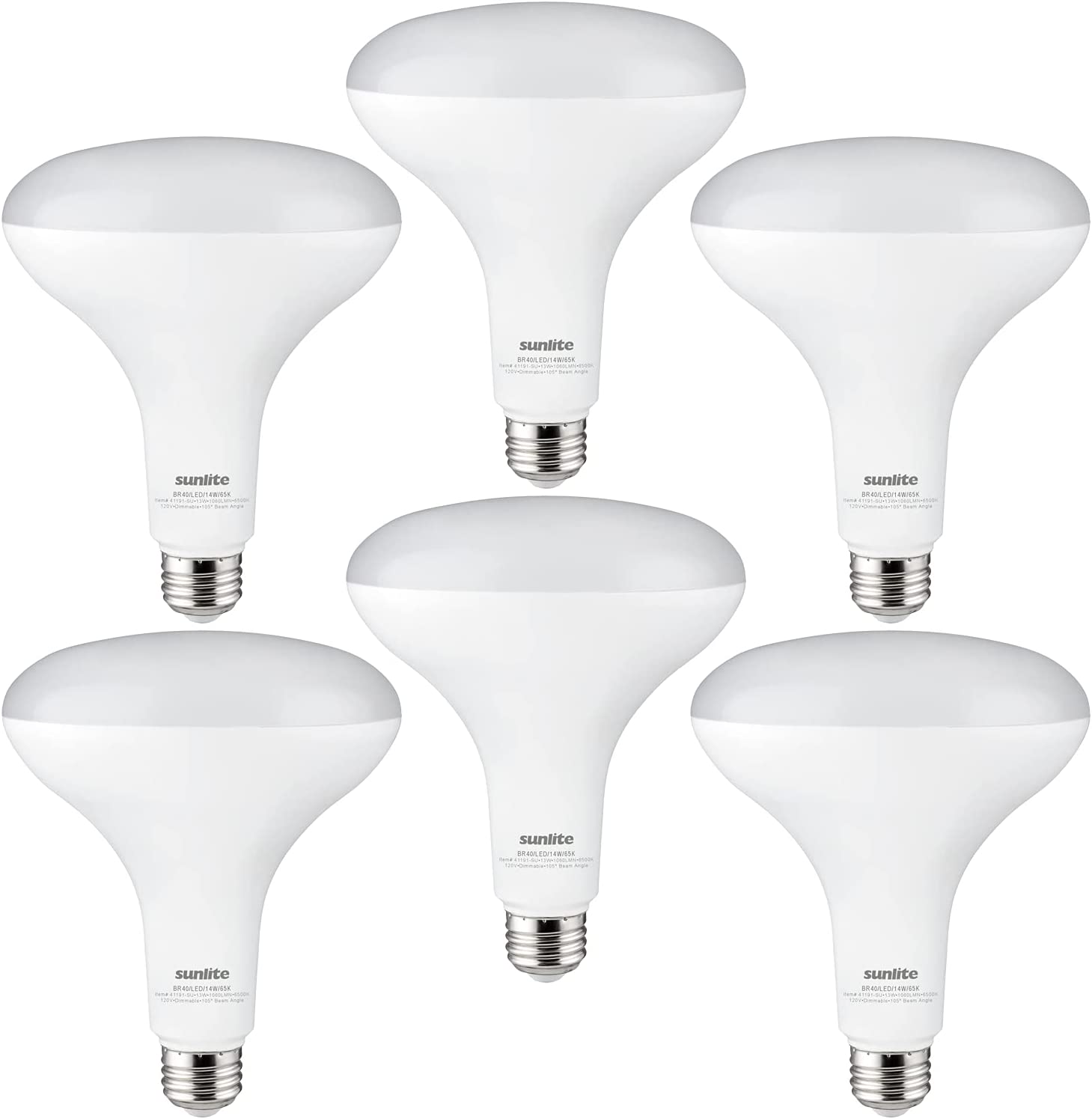 Sunlite 81335 LED BR40 Reflector Light Bulb, 13 Watts (75 Watt Equivalent), 120 Volts, 1100 Lumens, Medium E26 Base, Dimmable, Floodlight, UL Listed, 65K-Daylight, 6 Count - Cheap-Us
